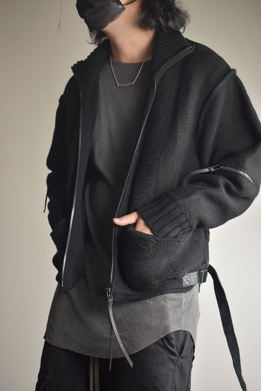 Damage Stripe Knit Cropped Jacket "Black" / ダメージストライプニットクロップドジャケット"ブラック"