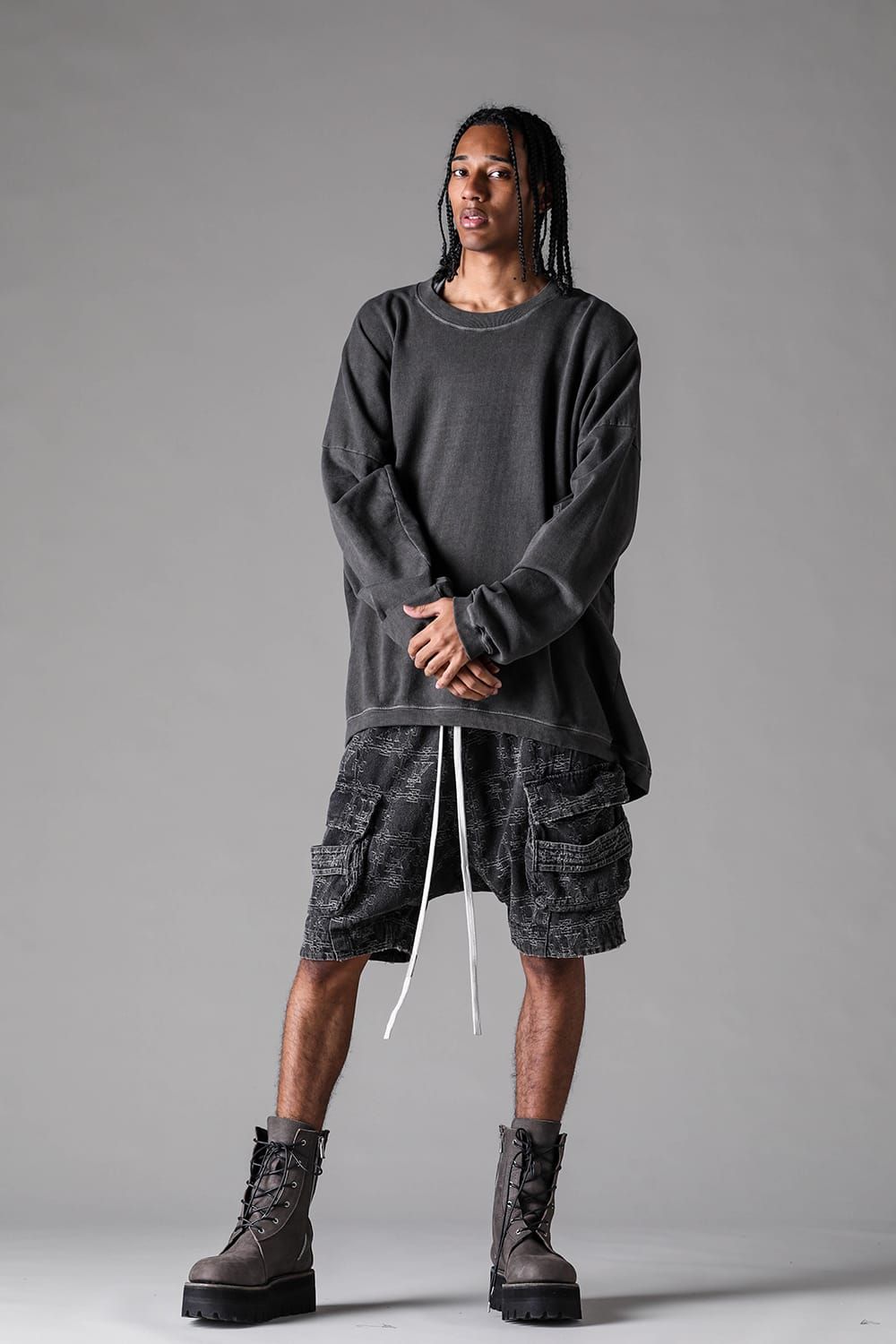 《2027SS先行予約》Sumi Dyed Lightweight French Terry Jumbo Pullover "D.Grey" / 墨染ミニ裏毛ジャンボプルオーバー"ダークグレー"