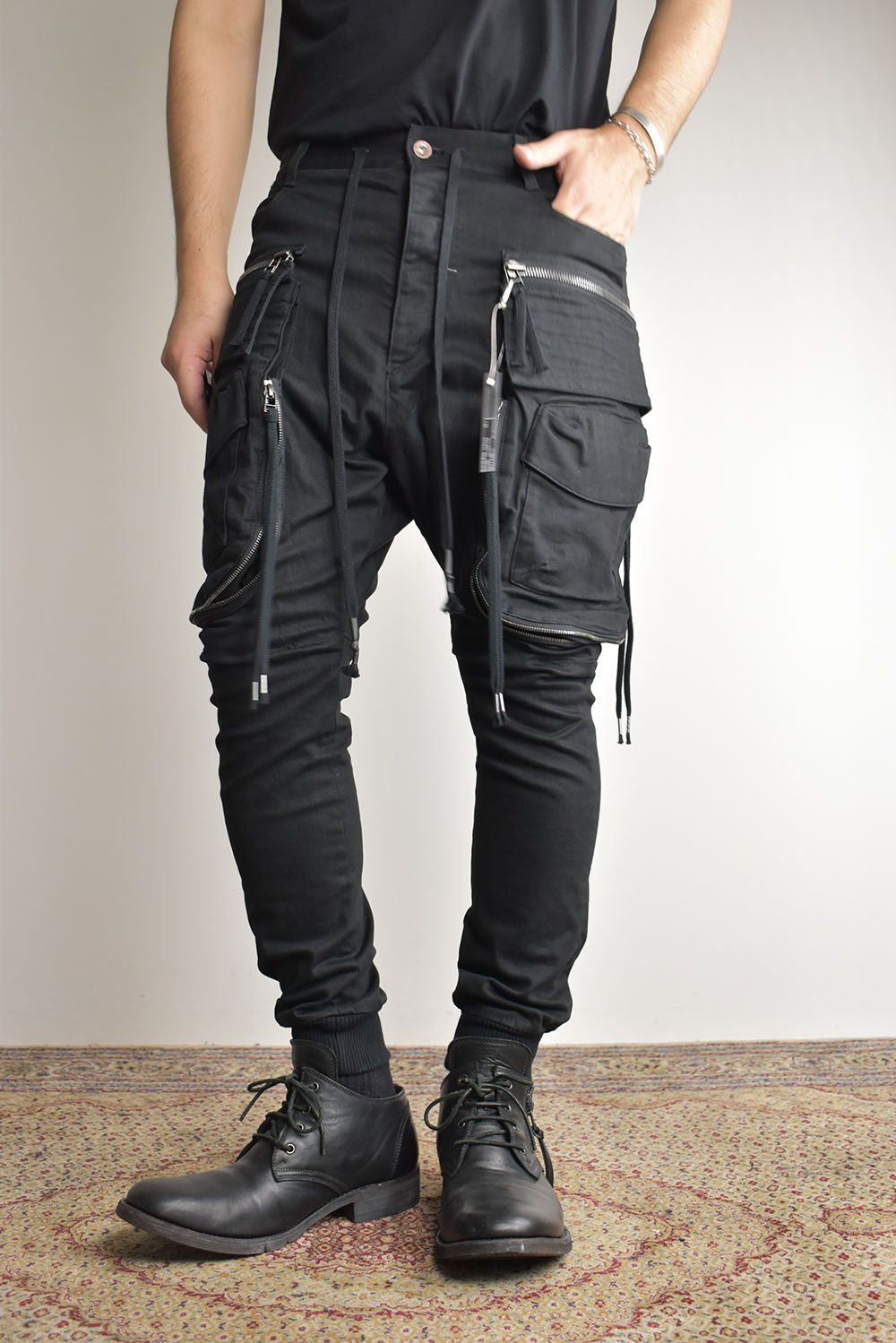 Stretch Denim Multi Pocket Cargo Jog Pants"Black" / ストレッチデニムマルチポケットカーゴジョグパンツ"ブラック"