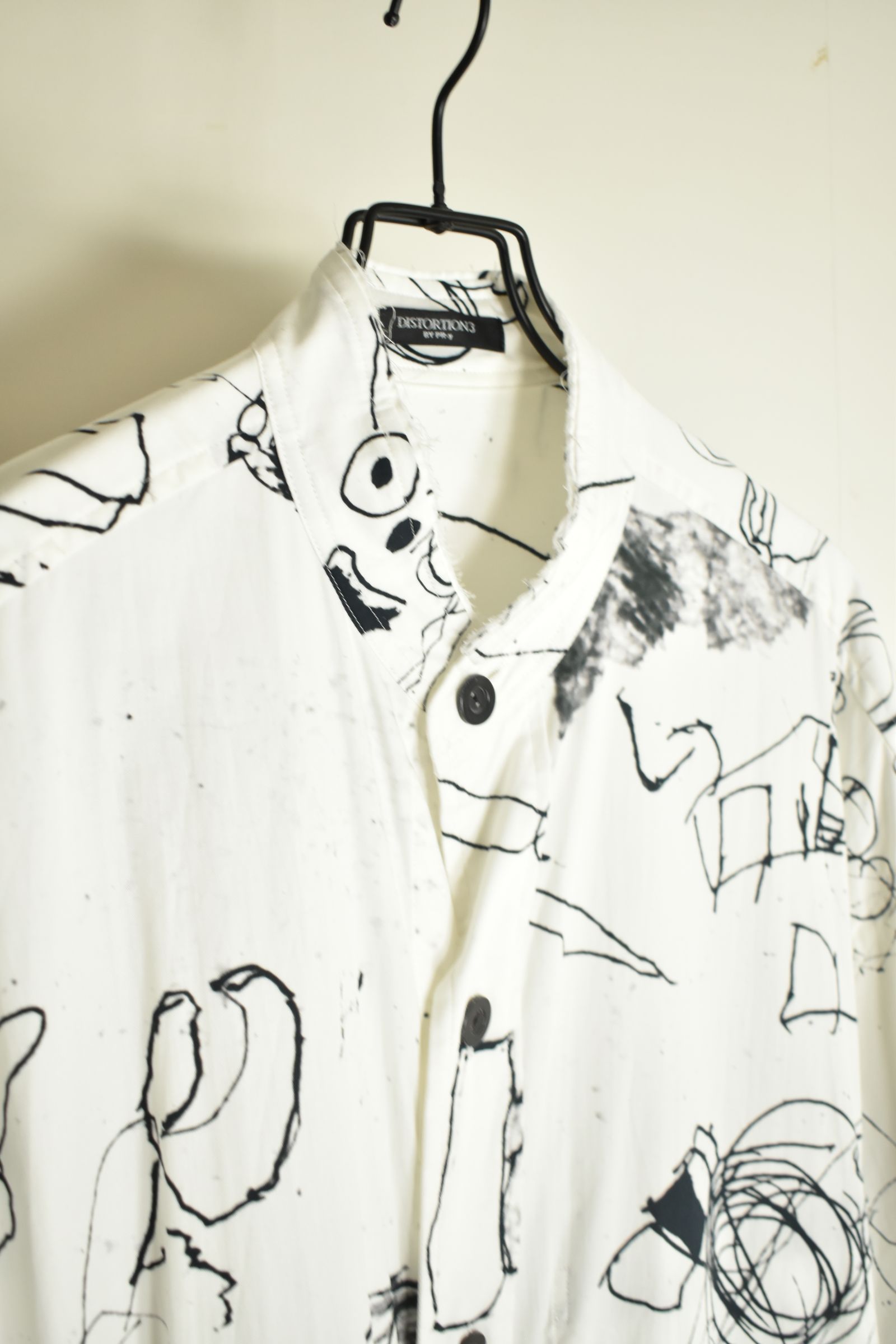 Cotton Twill Ink Jet Short-Sleeved Big Shirt&Dress"White Black" / コットンツイルインクジェット半袖ビッグシャツ / ワンピース"ホワイト ブラック"