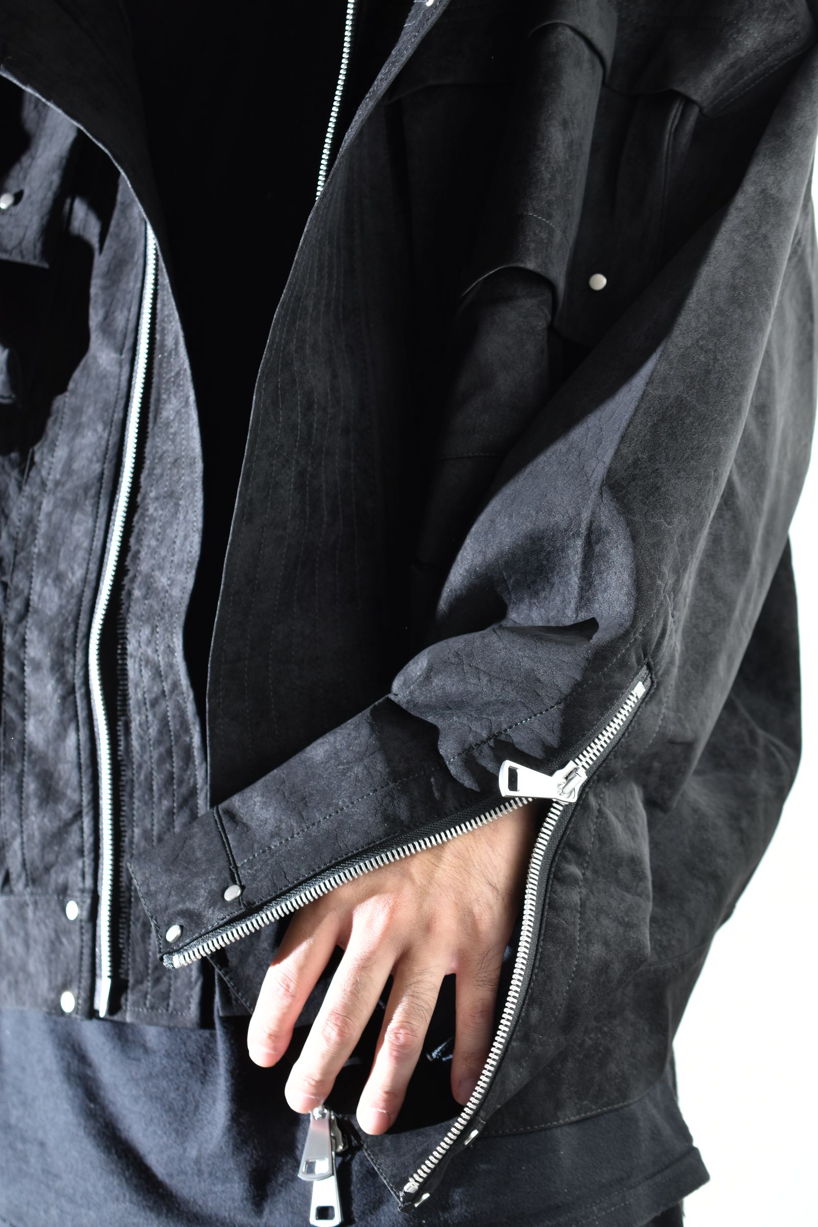 Vegan Suede Leather Hoodie Blouson"Black" / ヴィーガンスウェードレザーフーディブルゾン "ブラック"