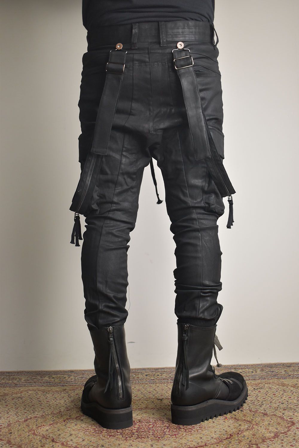 Product Coated Suspenders Cargo Jog Pants "Black" / 製品コーティングサスペンダーベルトカーゴジョグパンツ"ブラック"