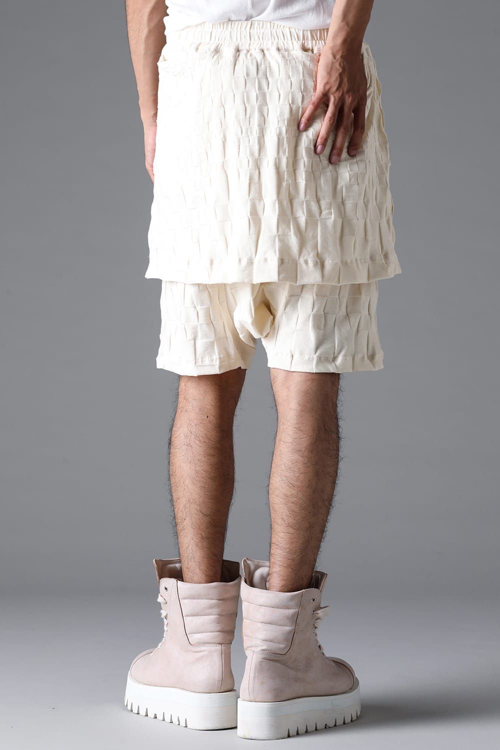 《2026SS先行予約》Gradient Plaid Pattern Layered Shorts"Black / Cream" / グラデーションチェックパターンレイヤードショーツ"ブラック/クリーム"