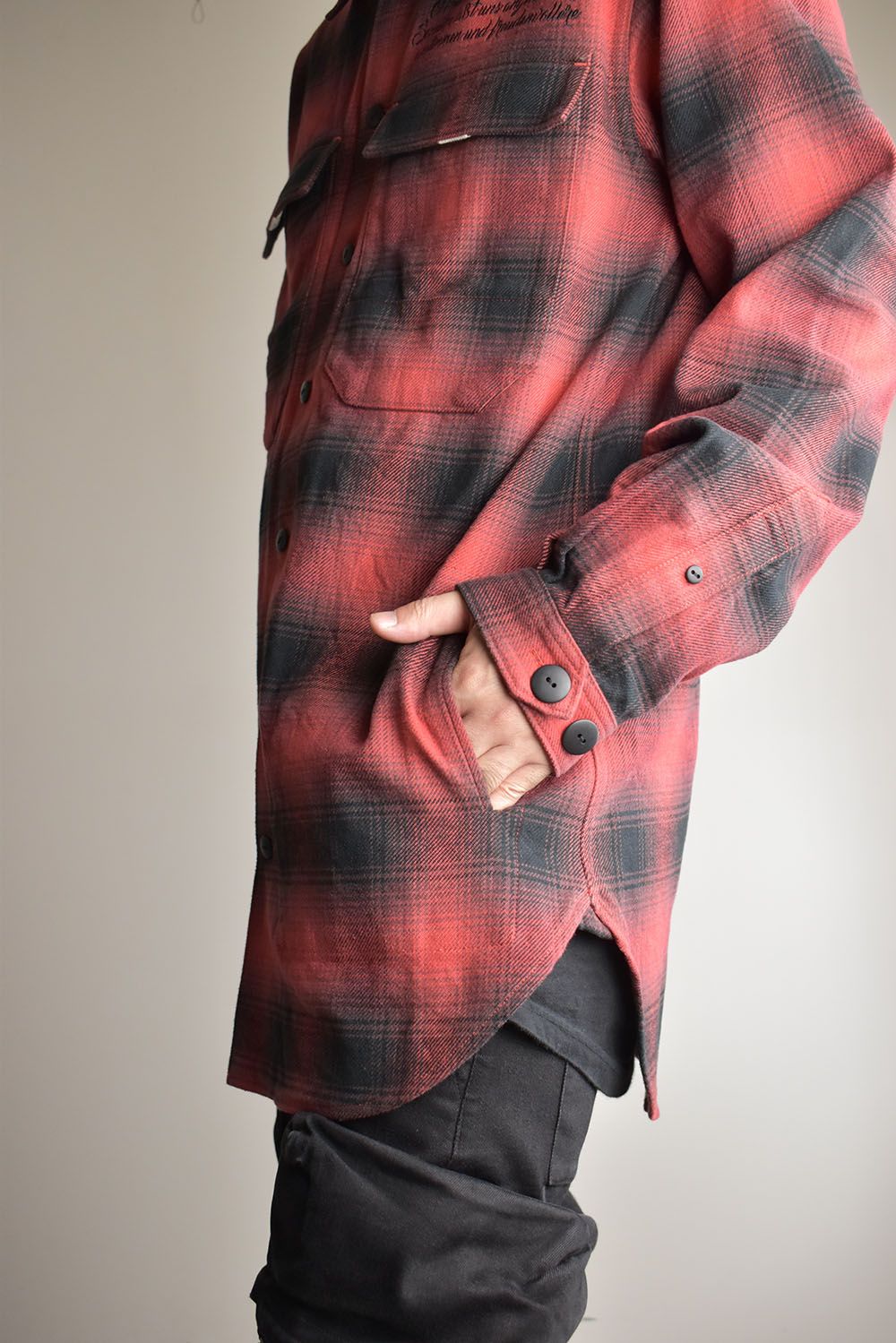 Ombre Check Long Shirts Jacket"Red Check" / オンブレチェックロングシャツジャケット"レッドチェック"