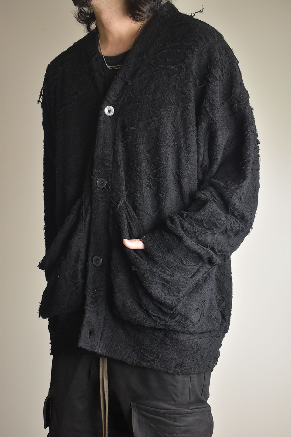 Damage Pile Jumbo Cardigan"Black" / ダメージパイル ジャンボカーディガン"ブラック"
