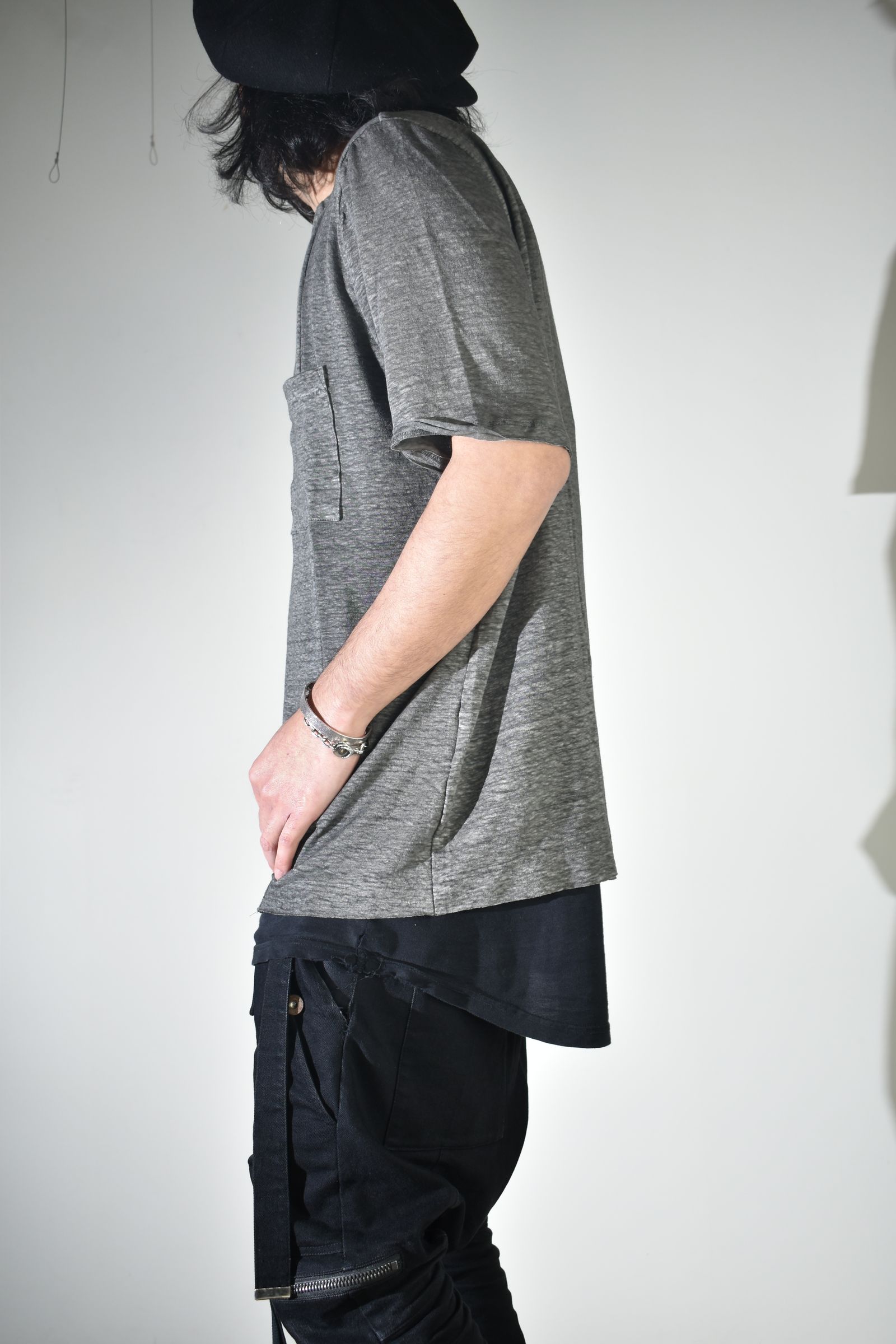 Side Panel Large Tee Shirts W/Pocket"Dark Grey" / サイドパネルラージTee"ダークグレー"