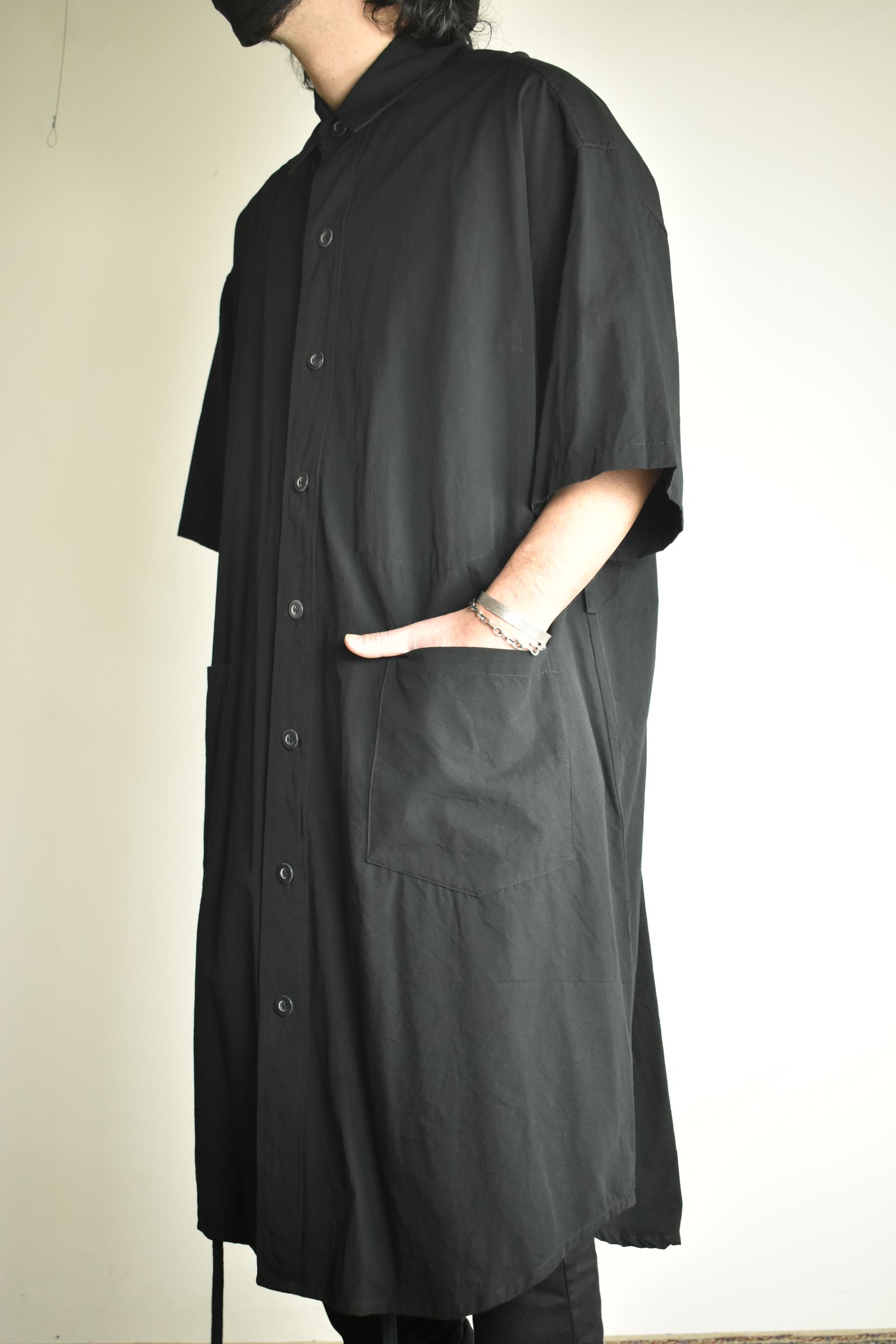 Cotton Broad Short-Sleeved Big Shirt &Dress"Black" / コットンブロード半袖ビッグシャツ / ワンピース"ブラック"