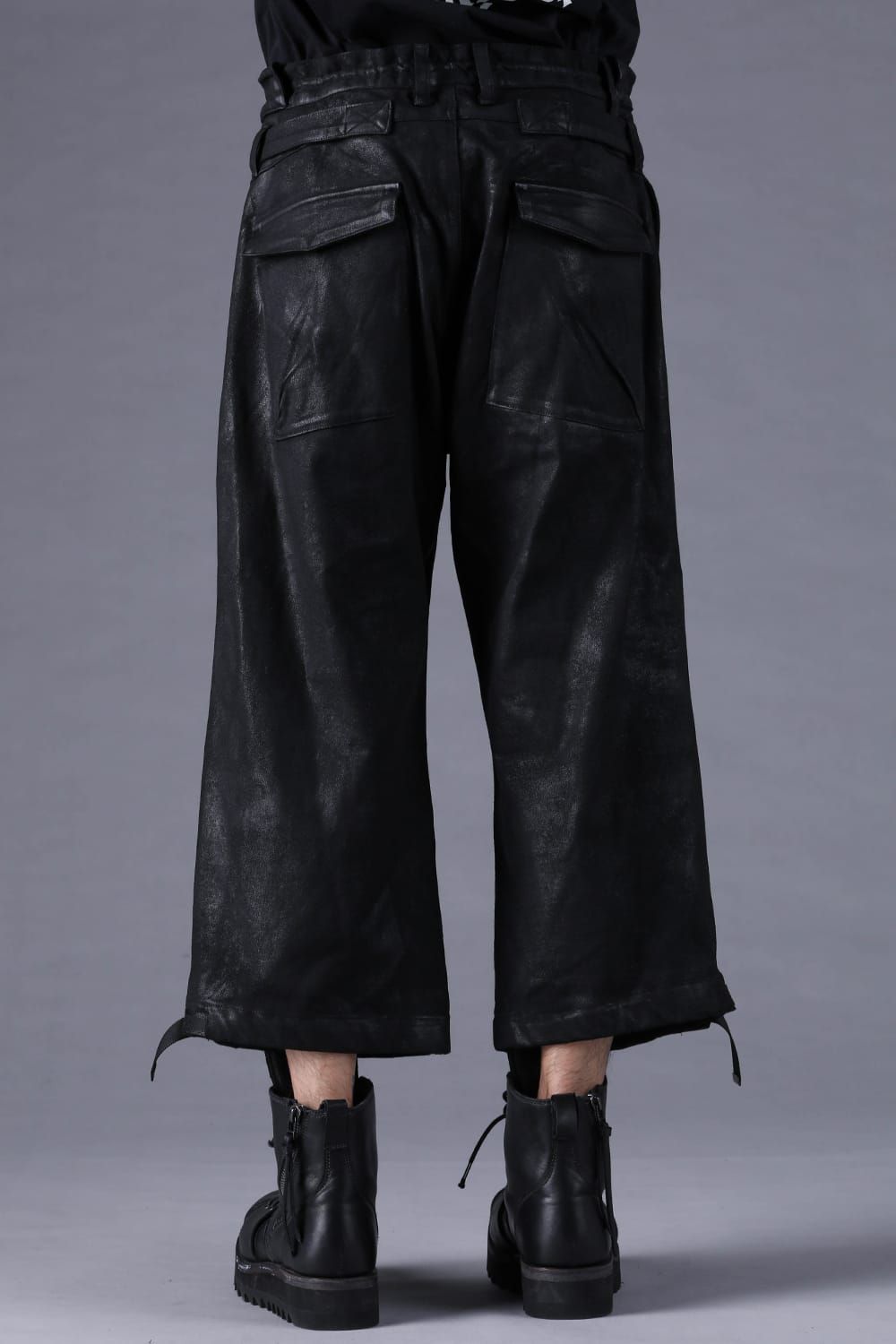 《2027SS先行予約分》Product Coated Dry Jersey Wide-Leg Cropped Pants"Black" / 製品コーティングドライジャージーワイドクロップドパンツ"ブラック"