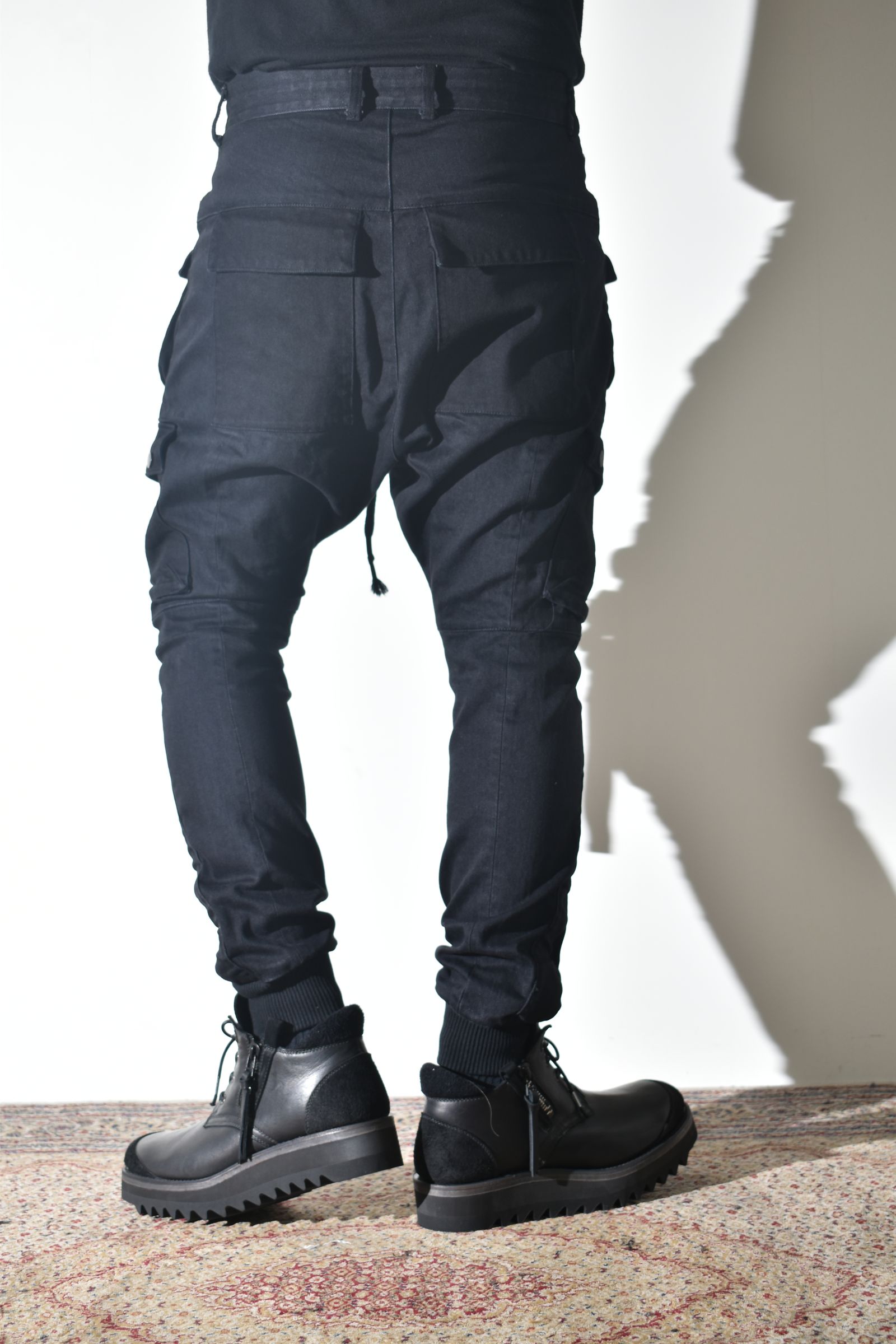 Stretch Denim Belt-Adjustable Cargo Jogger Pants"Black" / ストレッチデニムベルトアジャストカーゴジョグパンツ"ブラック"