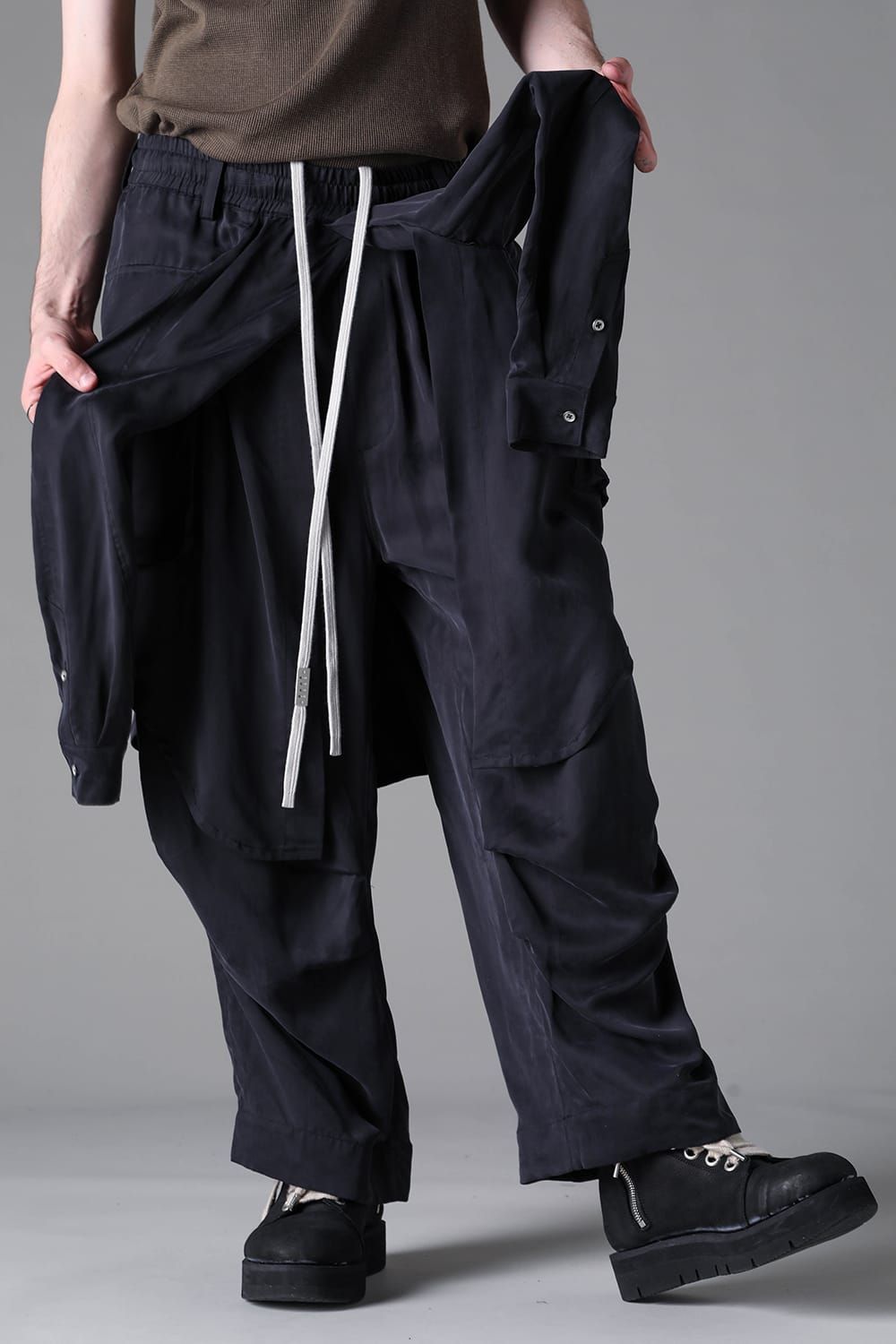 《2026AW先行予約》Satin Warp Skirt Wide Pants"Black" / サテンラップスカートワイドパンツ"ブラック"