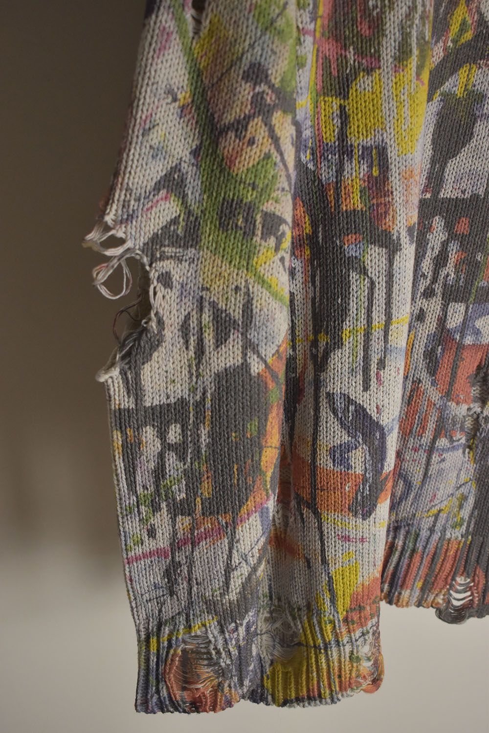 Inkjet Print Cotton 3GG Damaged Knit PulloVer"Color Print" / インクジェットプリント コットン 3GG ダメージニットプルオーバー "カラープリント"