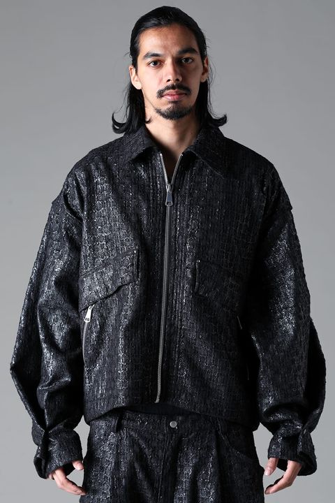 《2025AW先行予約》Glossy Tweed Tuck Sleeve Jcaket"Black / Black Gold"/グロッシーツイードタックスリーブジャケット"ブラック / ブラックゴールド"