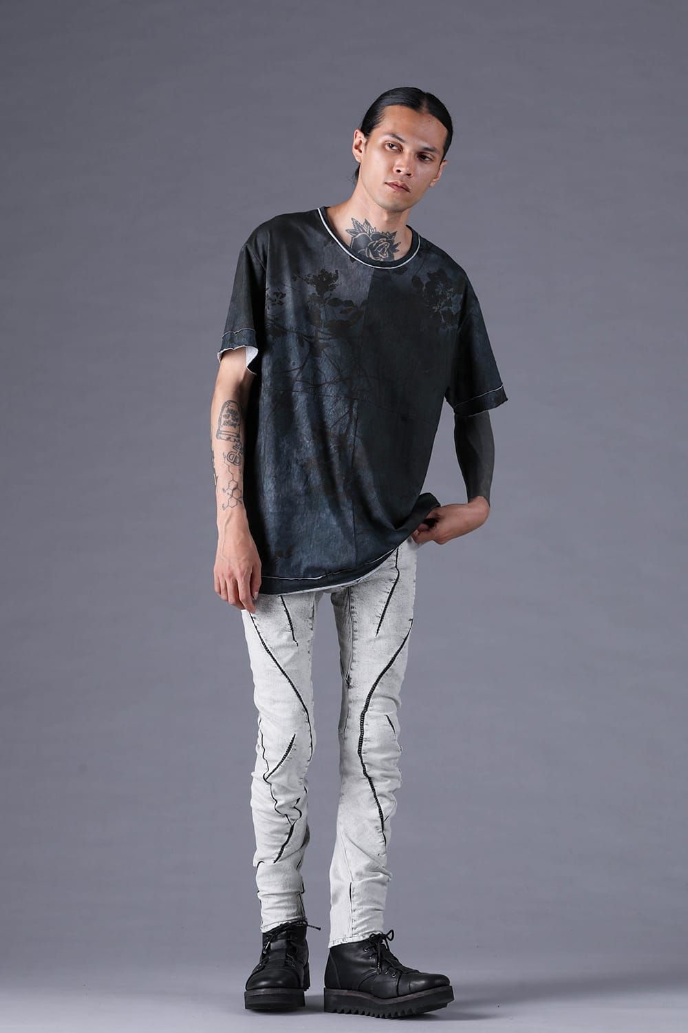 《2027SS先行予約分》Inkjet-Printed 30/- Cotton S/ST-Shirt"Charcoal" / インクジェットプリント30/-天竺ショートスリーブTee"チャコール"