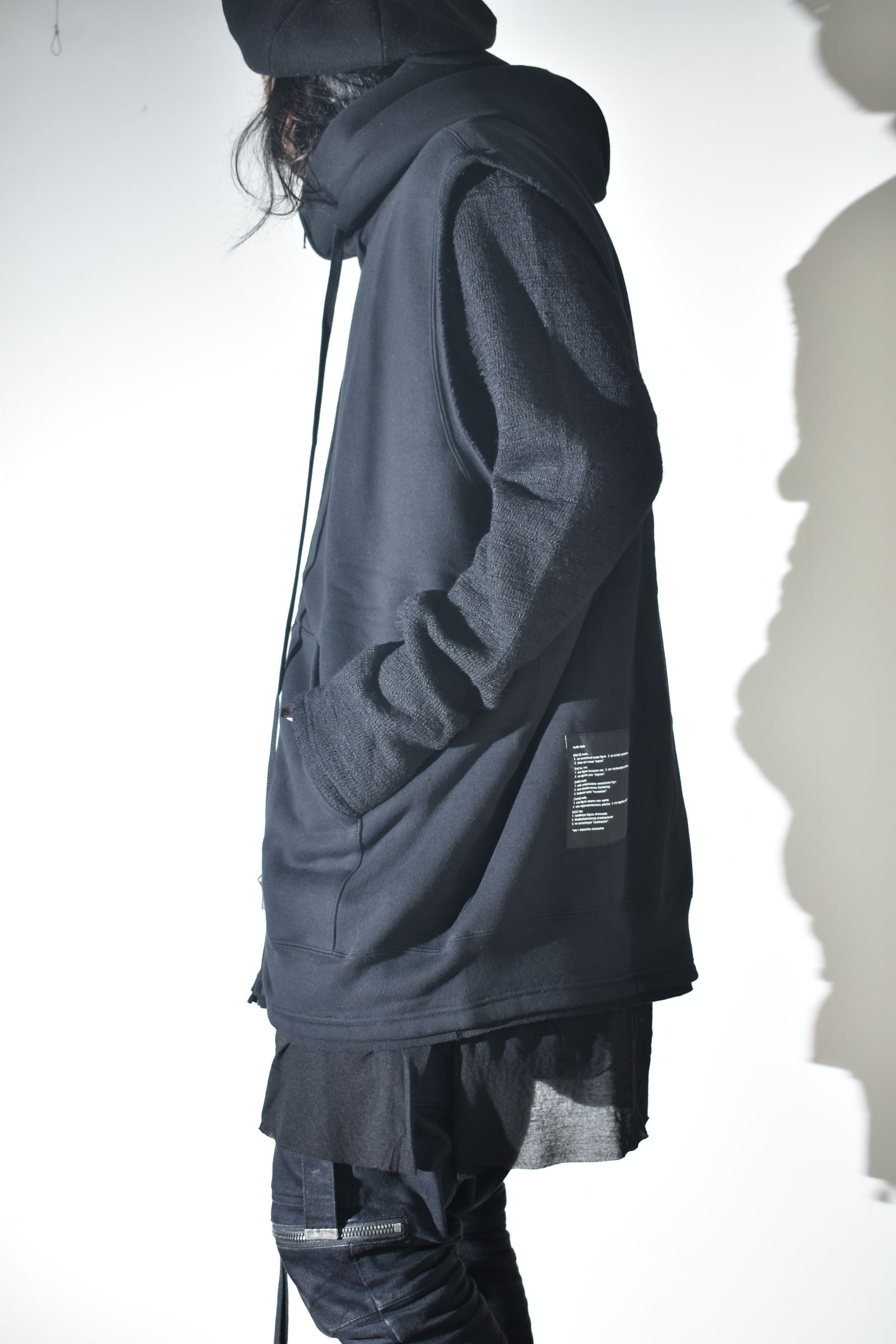 Over Size Sleeve Less Zip Up Parker"Black" / オーバーサイズスリーブレスジップアップパーカー"ブラック"