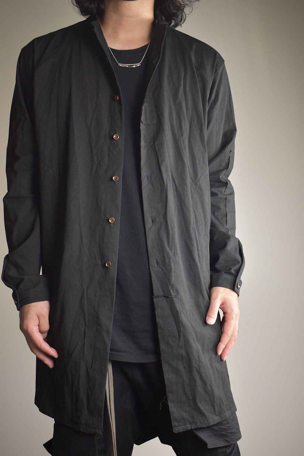 Strings Raw Edge Over Shirts"Black" / ストリングスローエッジオーバーシャツ"ブラック"