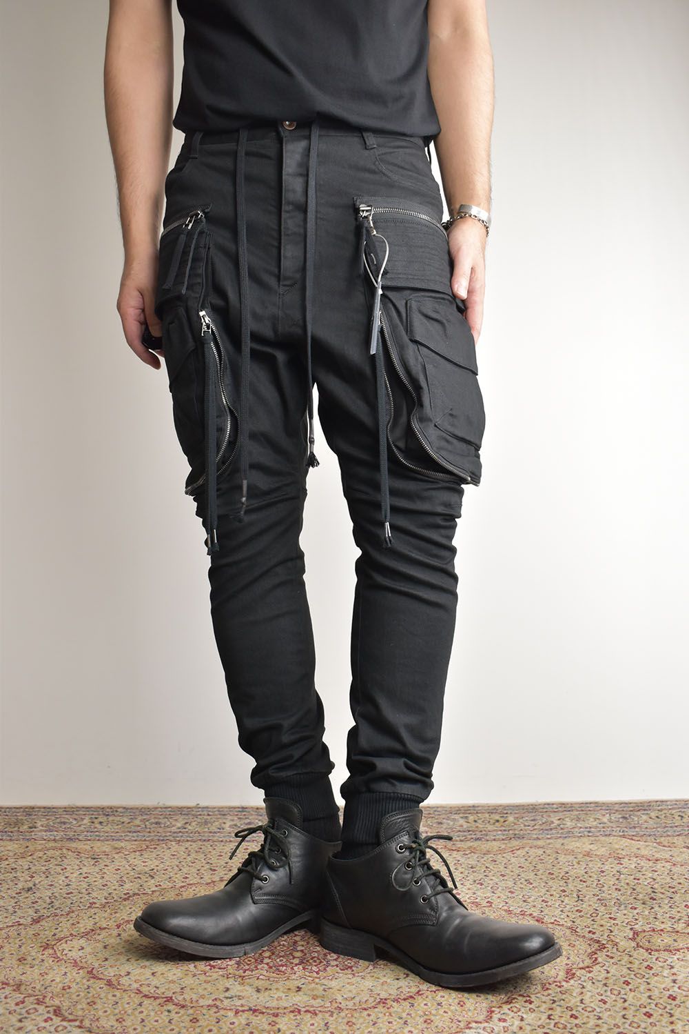 Stretch Denim Multi Pocket Cargo Jog Pants"Black" / ストレッチデニムマルチポケットカーゴジョグパンツ"ブラック"