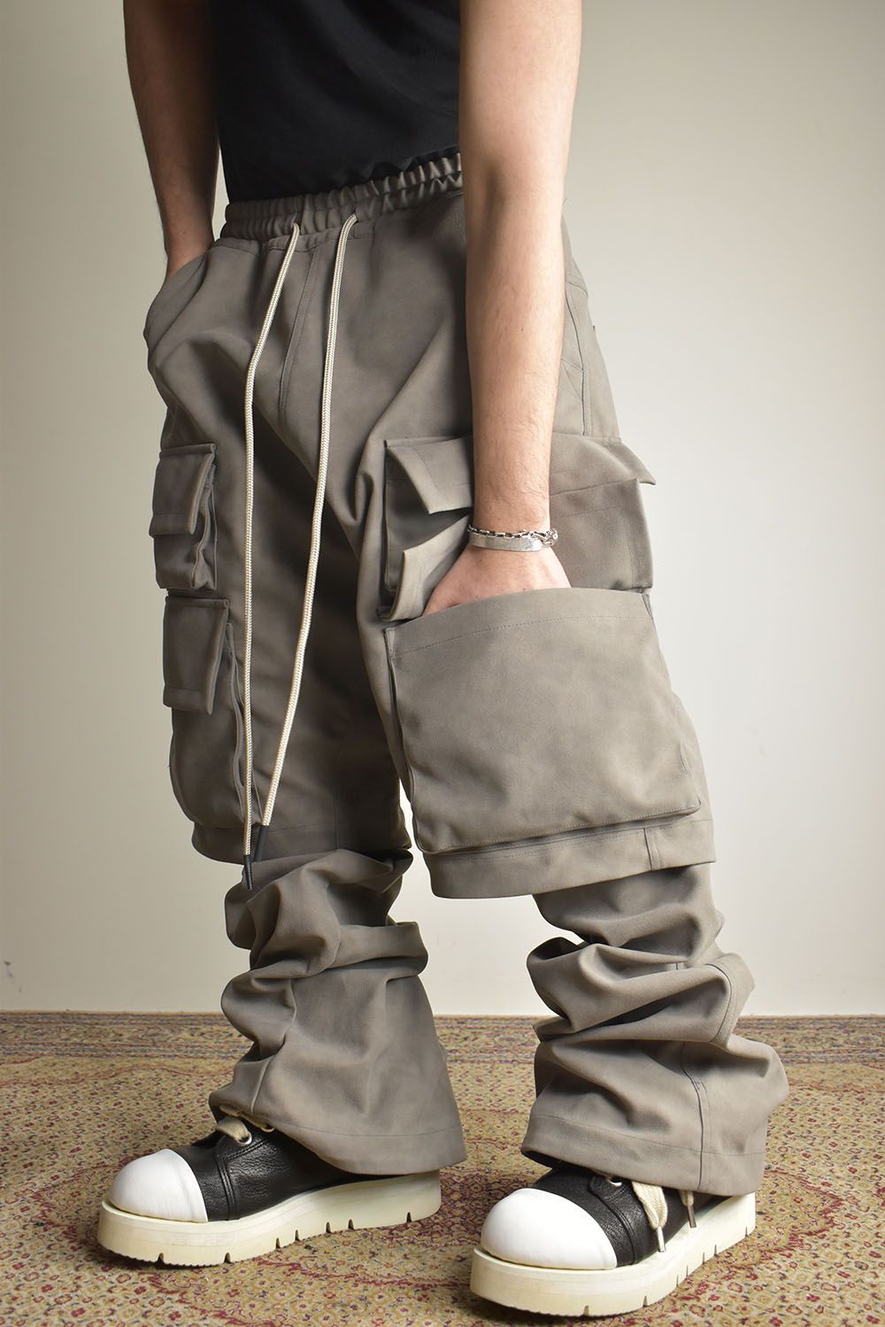 《2025AW先行予約》Synthetic Leather Suede Layerd Boots Cut "Black / Grey" / シンセティックレザースウェードレイヤードブーツカット "ブラック / グレー"