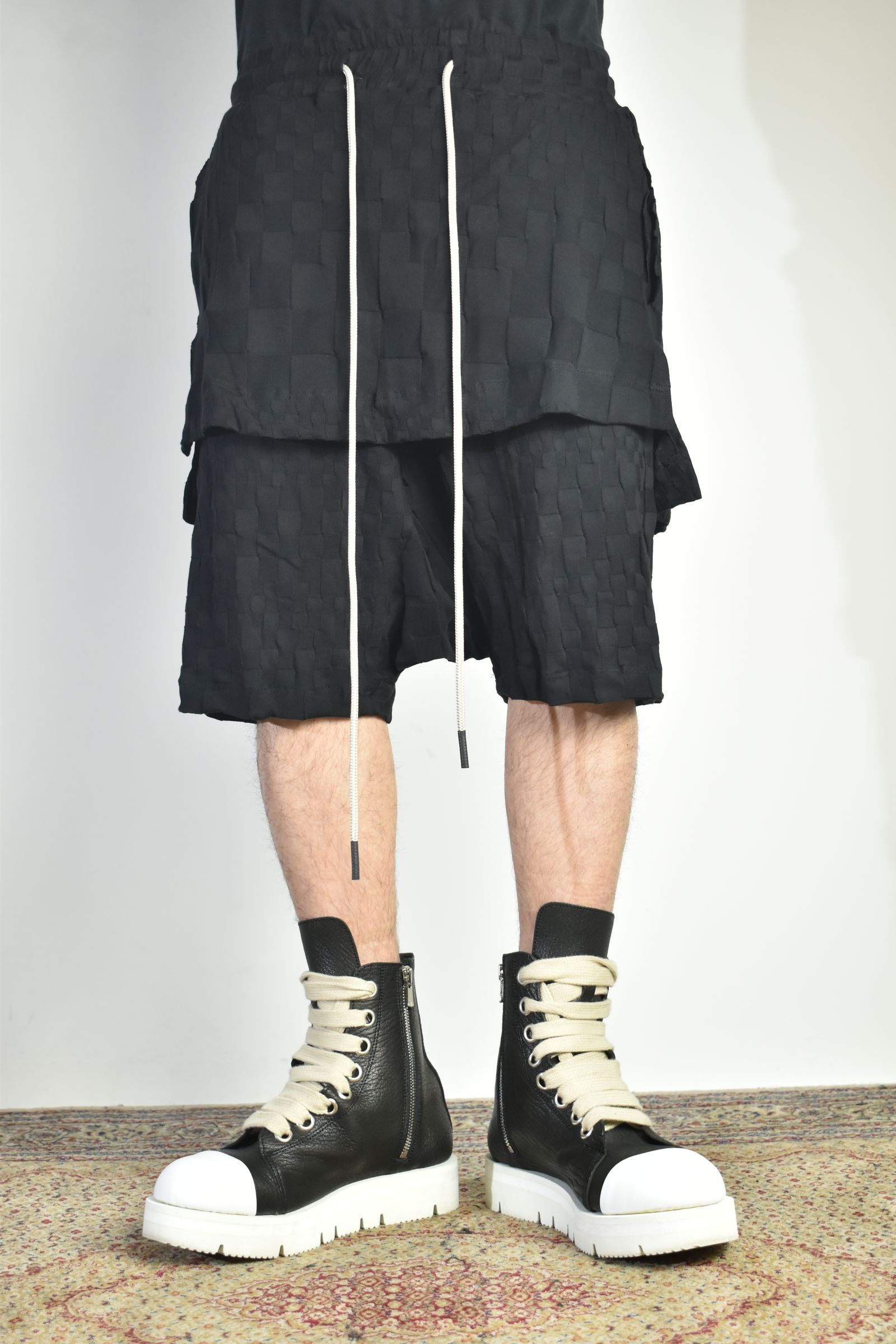 Gradient Plaid Pattern Layered Shorts"Black" / グラデーションチェックパターンレイヤードショーツ"ブラック"