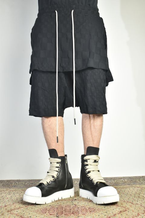 Gradient Plaid Pattern Layered Shorts"Black" / グラデーションチェックパターンレイヤードショーツ"ブラック"