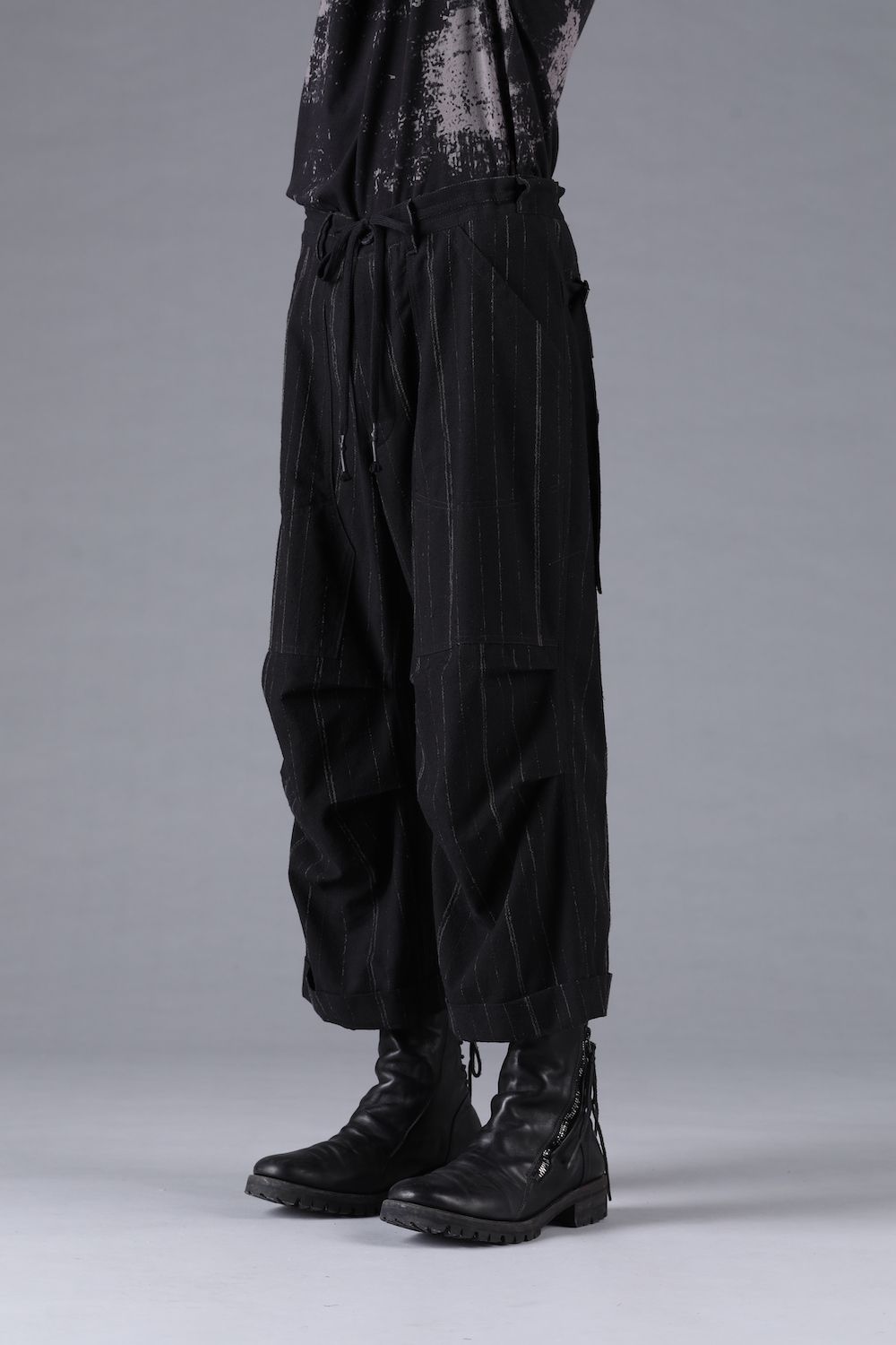 Faded Random Stripe Wide Cropped Pants"Black" / フェードランダムストライプワイドクロップドパンツ"ブラック"