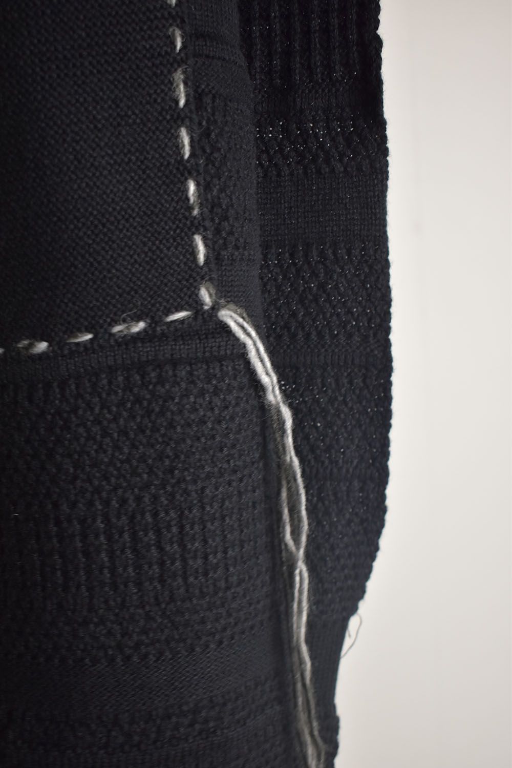 Cotton Cashmere Crust Patch Knit Long Stole "Charcoal x Black" / コットンカシミヤクラストパッチニットロングストール"チャコール×ブラック"