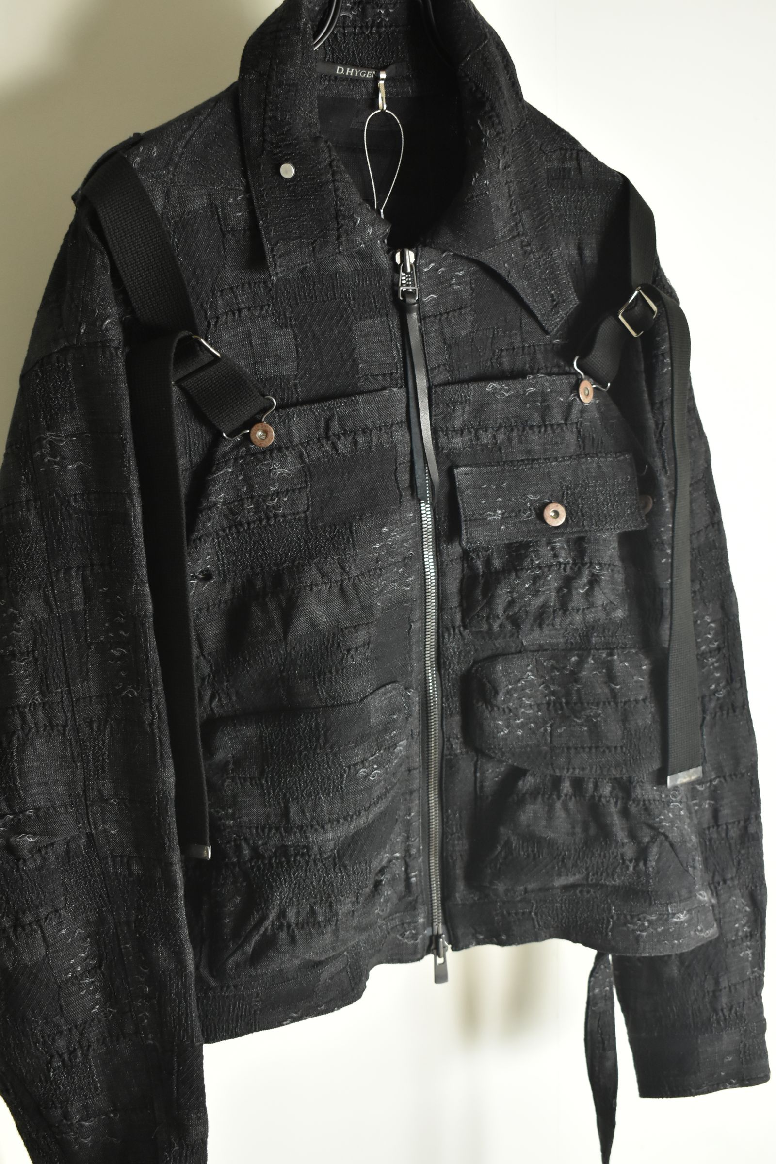 Crust Jacquard Salopette Layered Jacket"Black" / クラストジャガードサロペットレイヤードジャケット"ブラック"