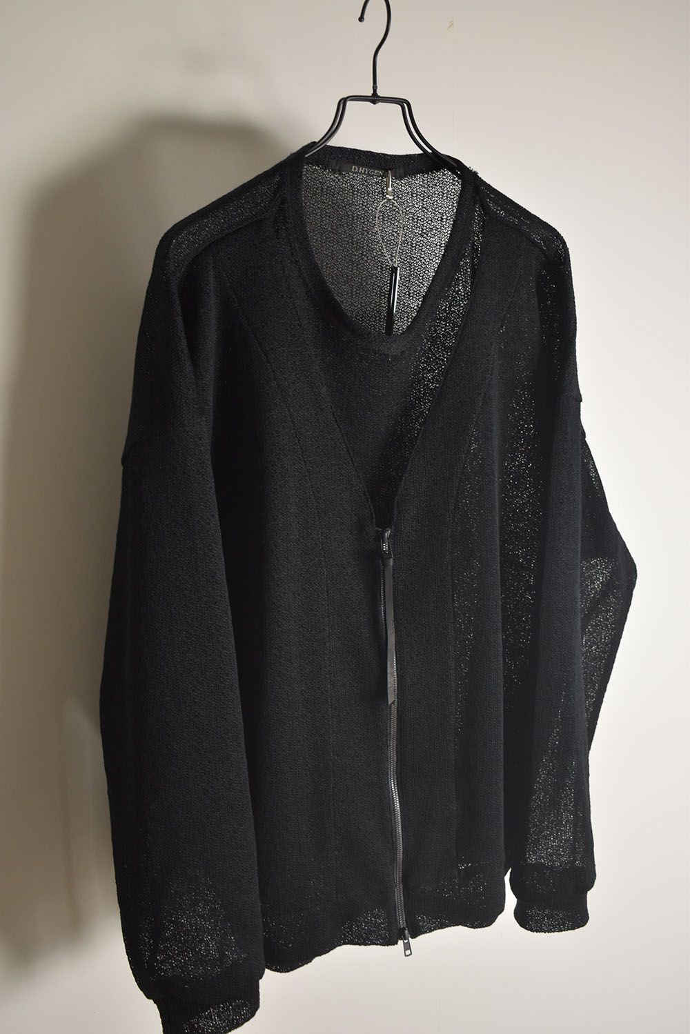 Cotton Low Gauge Knit Cardigan Layered Pullover"Black" / コットンローゲージニットカーディガンレイヤードプルオーバー"ブラック"