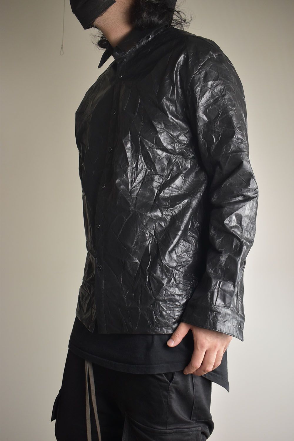 Washer Synthetic Leather Shirts"Black" / ワッシャーシンセティックレザーシャツ"ブラック"