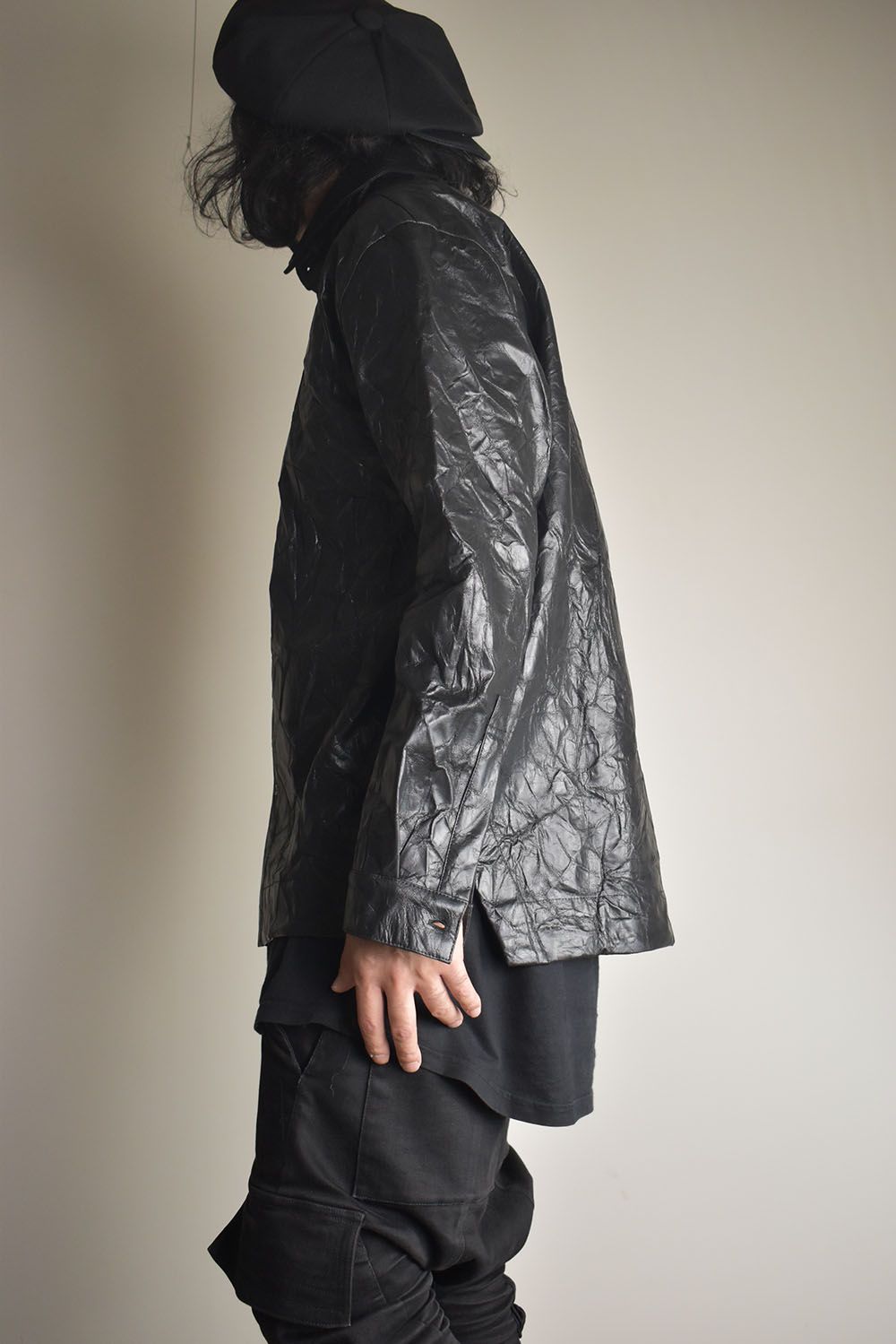 Washer Synthetic Leather Shirts"Black" / ワッシャーシンセティックレザーシャツ"ブラック"