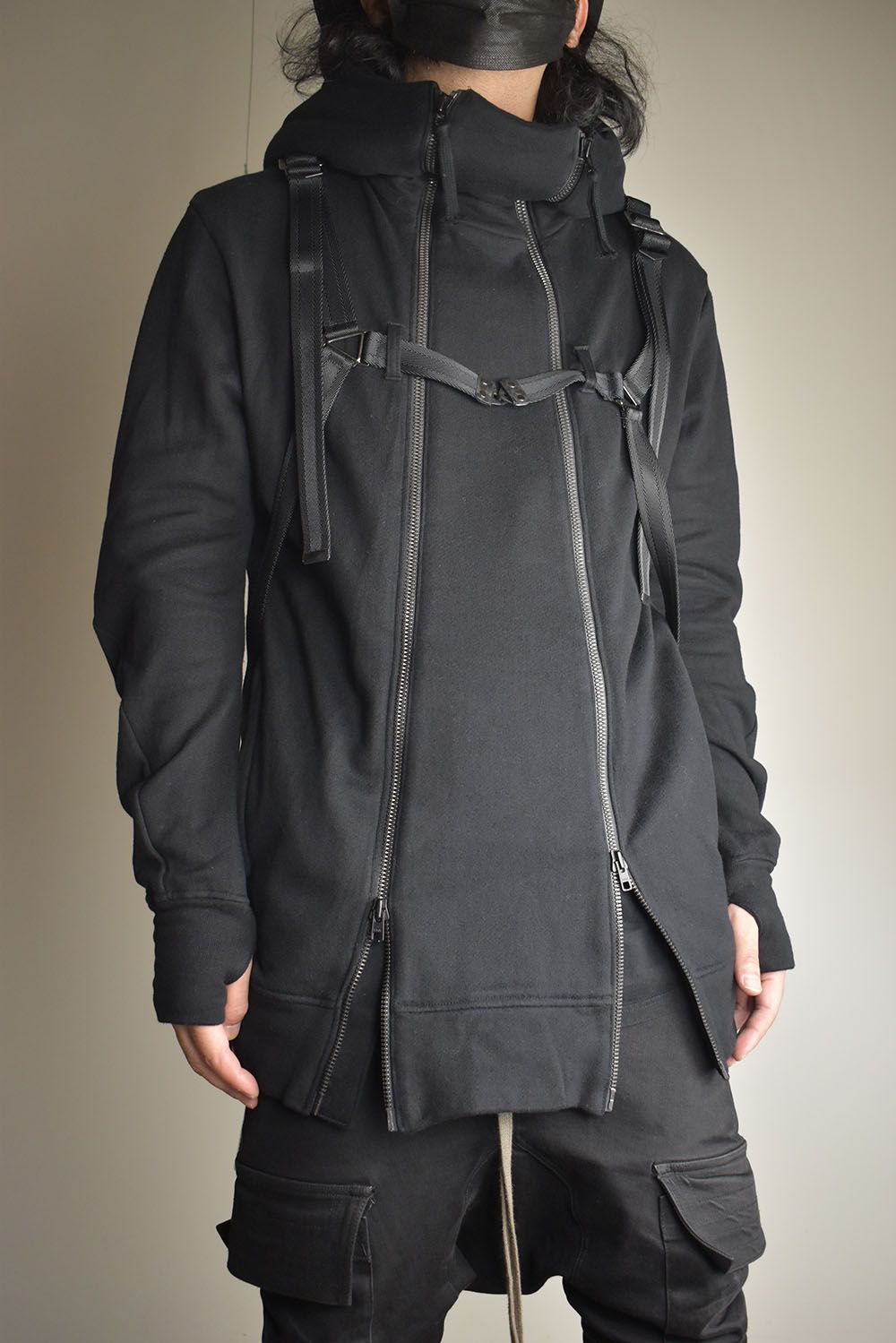 Non-Flammable Fleece Harness Belt W-Zip Hooded Jacket  "Black" / 無燃糸裏毛ハーネスベルトWジップフーデッドジャケット"ブラック"