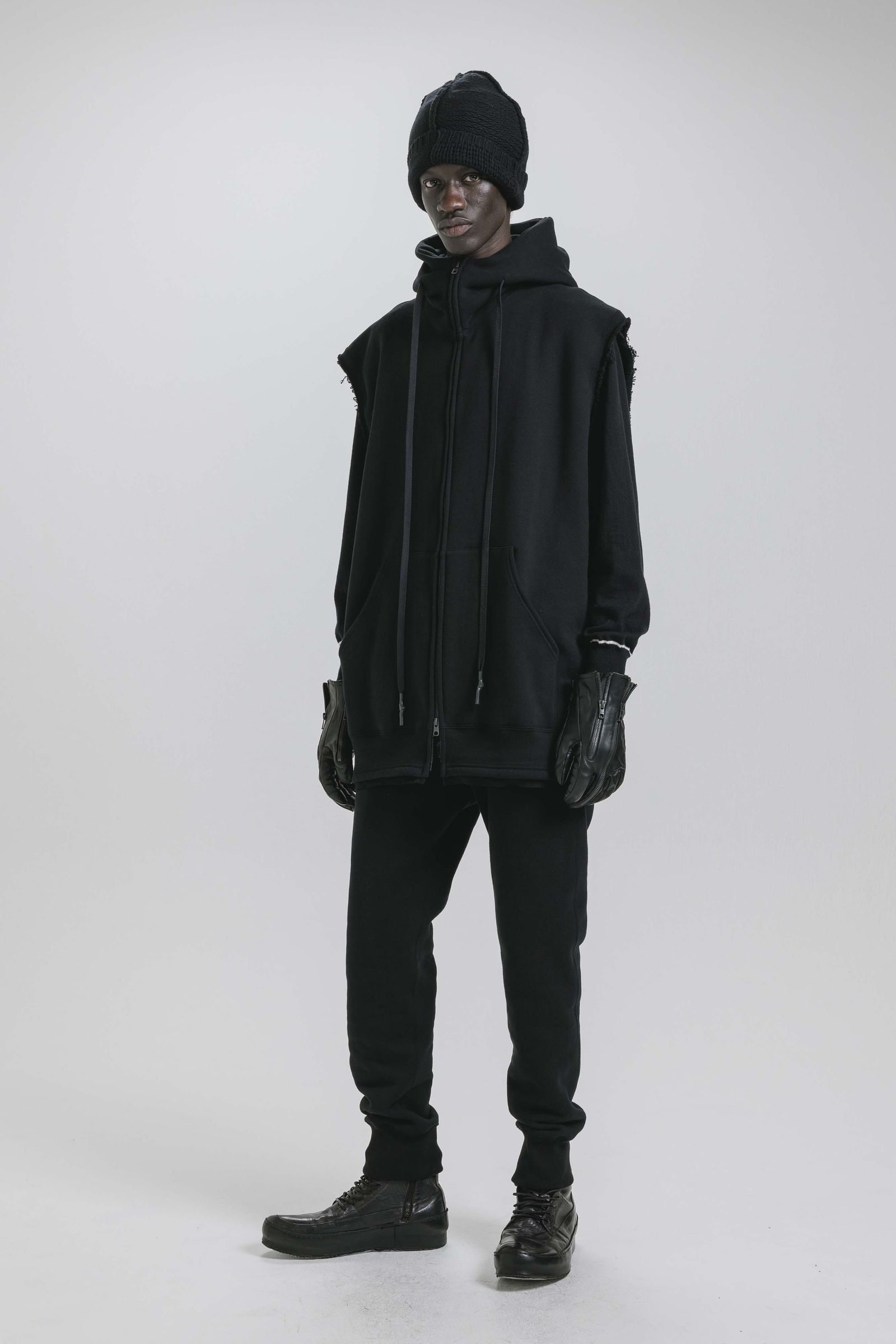 Over Size Sleeve Less Zip Up Parker"Black" / オーバーサイズスリーブレスジップアップパーカー"ブラック"