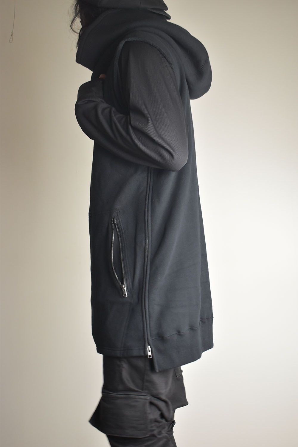 Over Sized Sleeve Less Hoodei"Black" /オーバーサイズスリーブレスフーディ"ブラック"