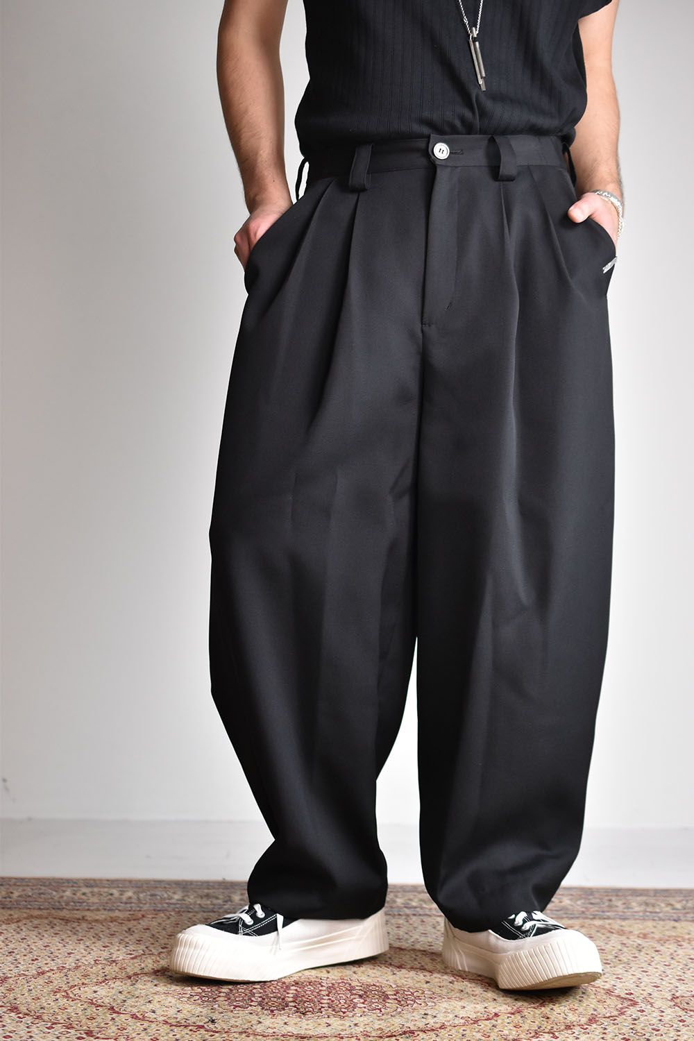 Folding Wide Trousers"Black"/フォールディングワイドトラウザーズ"ブラック"