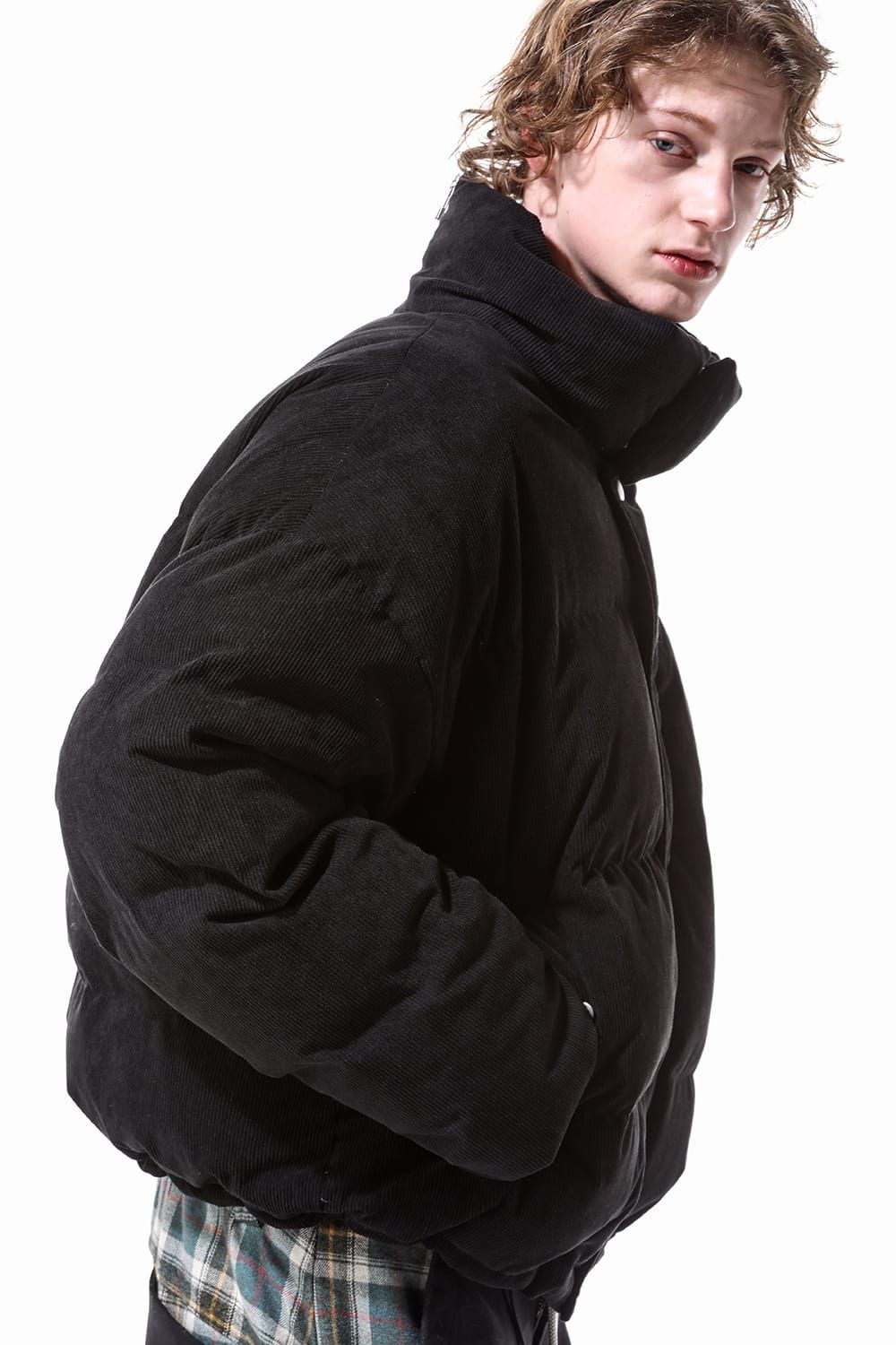 Corduroy High Neck Down jacket"Black/Brown"/コーデュロイハイネックダウンジャケット"ブラック/ブラウン"