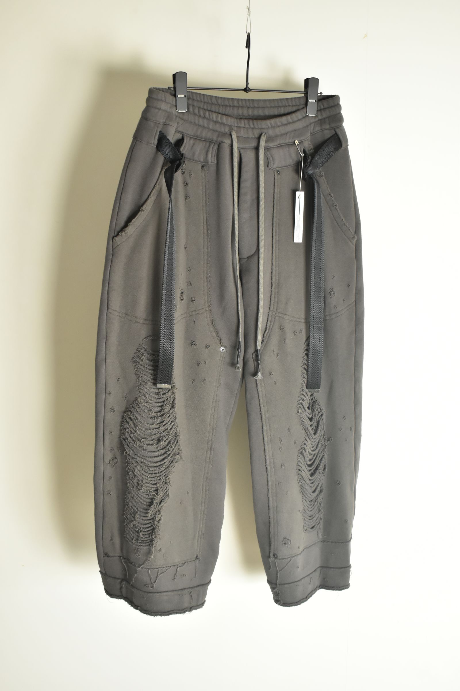 Untwisted Yarn Fleece Shotgun Wide Cropped Pants"Charcoal" / 無撚糸裏毛ショットガンワイドクロップドパンツ"チャコール"