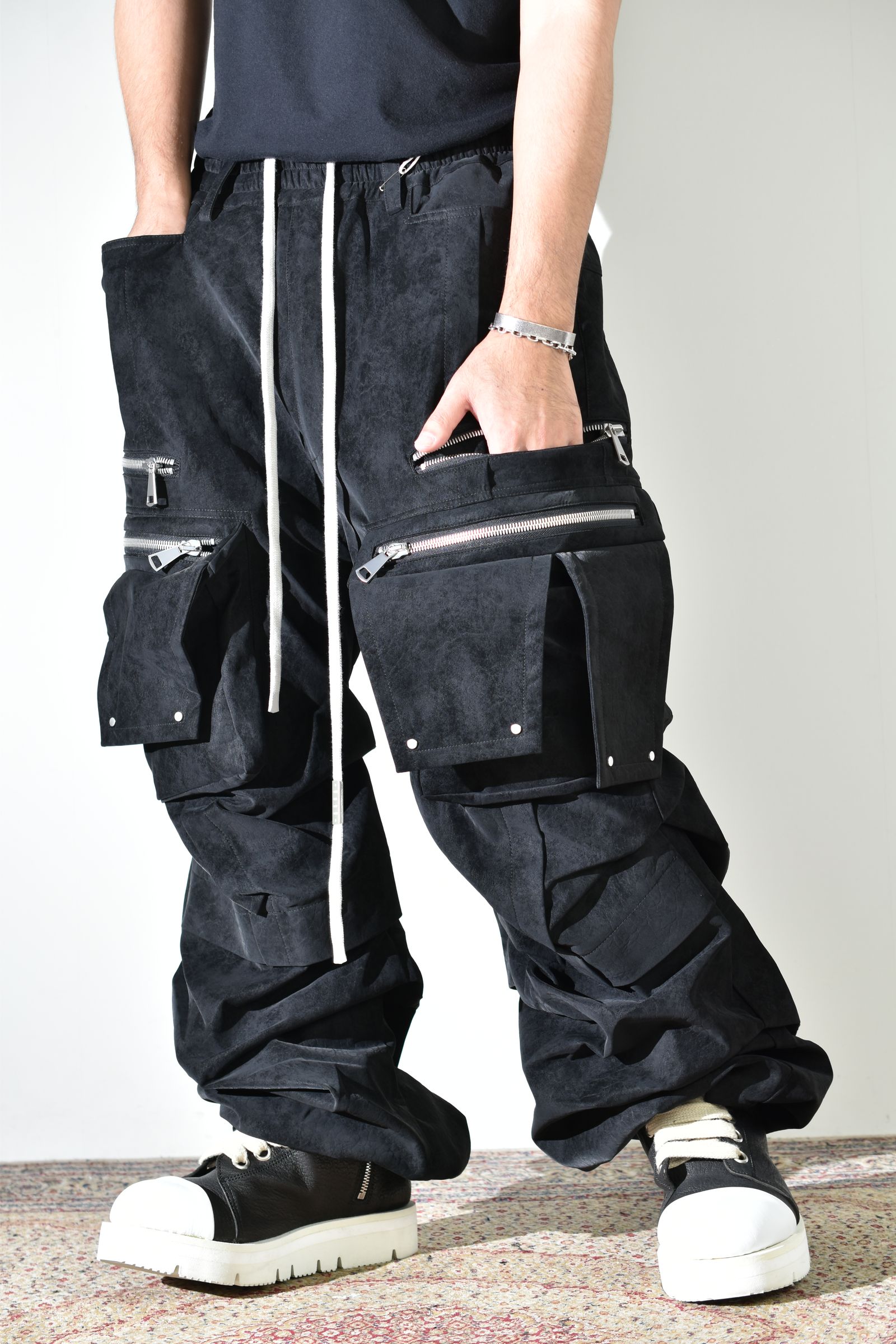 Vegan Suede Leather Cargo Pants"Black" / ヴィーガンスウェードレザーカーゴパンツ "ブラック"