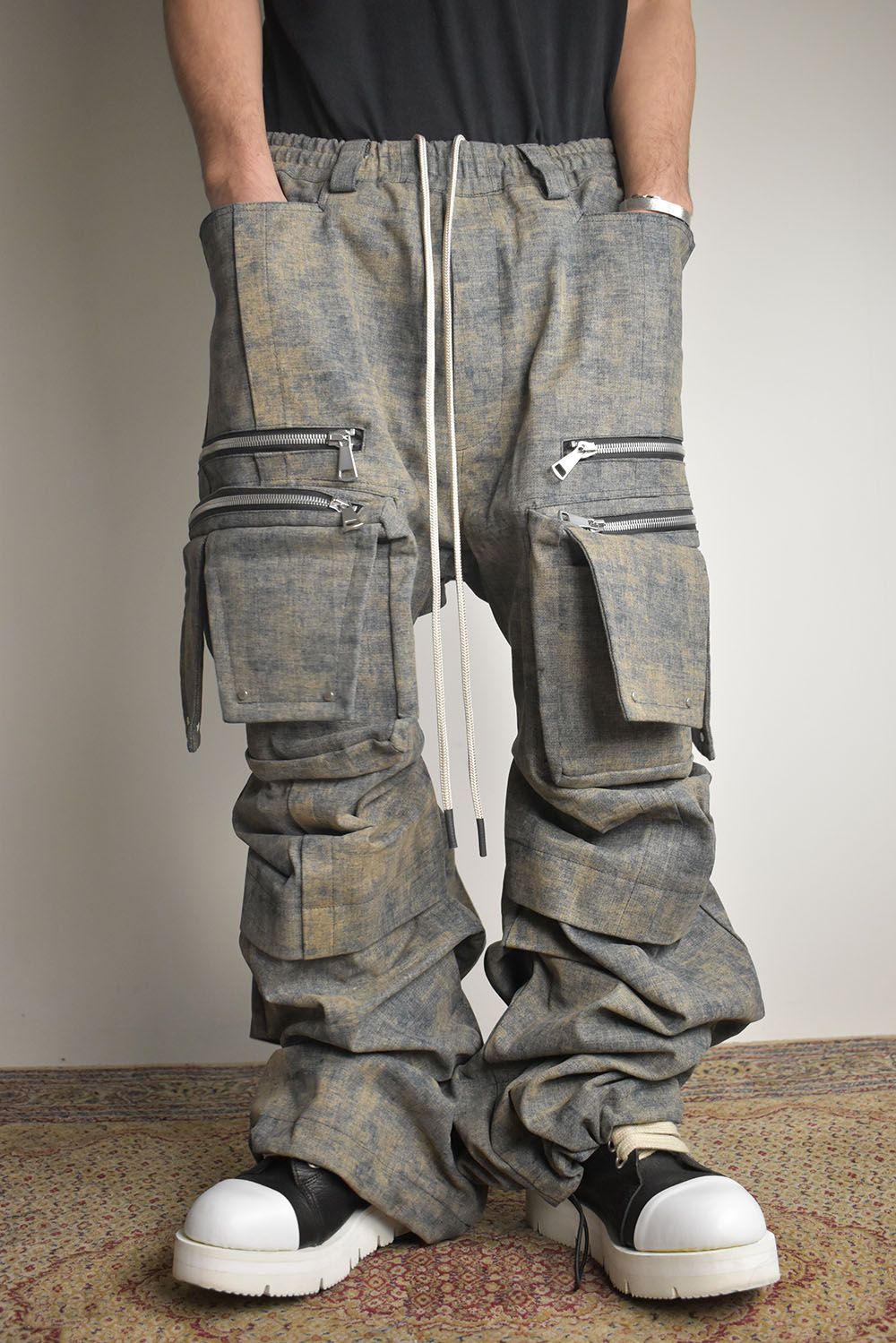 Blended Shades Denim Cargo Tuck Wide Pants"Steel Blue"/ ブレンデッドシェイドデニムカーゴタックワイドパンツ"スティールブルー"