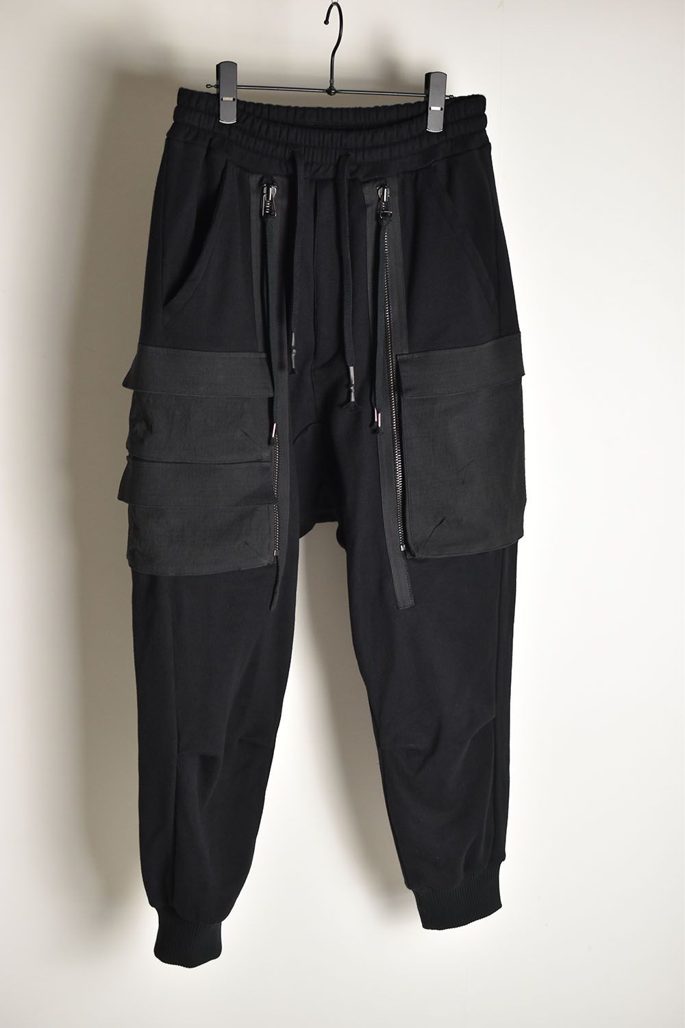 Non-ply Yarn Lined Drop Crotch Cargo Wide Jogger Pants"Black"/無撚糸裏毛ドロップクロッチカーゴワイドジョガーパンツ"ブラック"