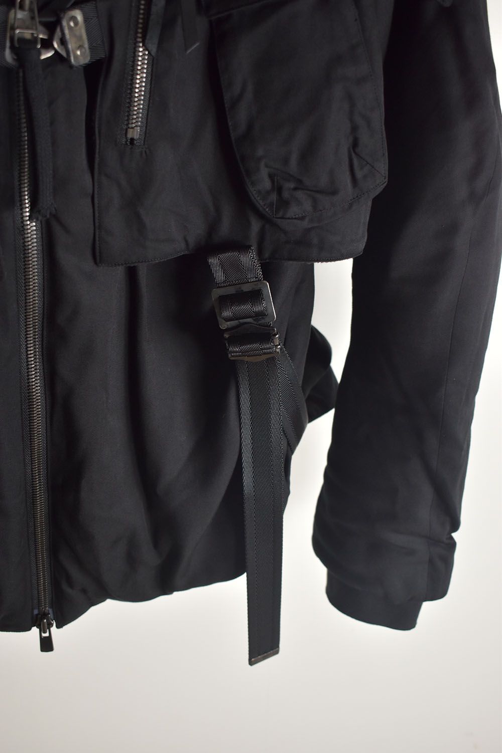 Rayon Twill Vest Hooded Down Jacket "Black" / レーヨンツイルベスト/フードアタッチドダウンジャケット"ブラック"