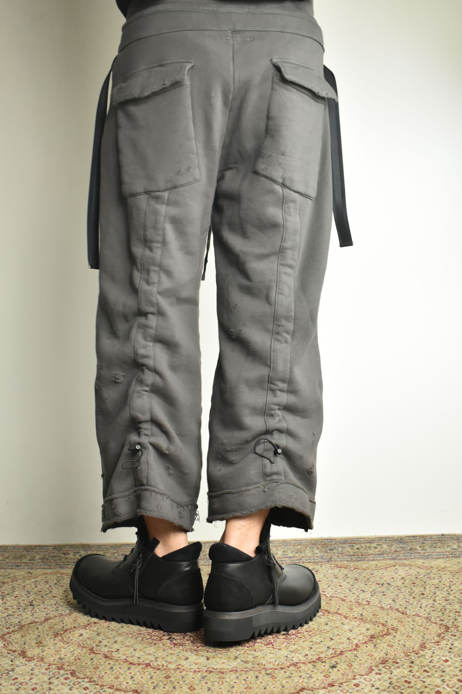 Untwisted Yarn Fleece Shotgun Wide Cropped Pants"Charcoal" / 無撚糸裏毛ショットガンワイドクロップドパンツ"チャコール"