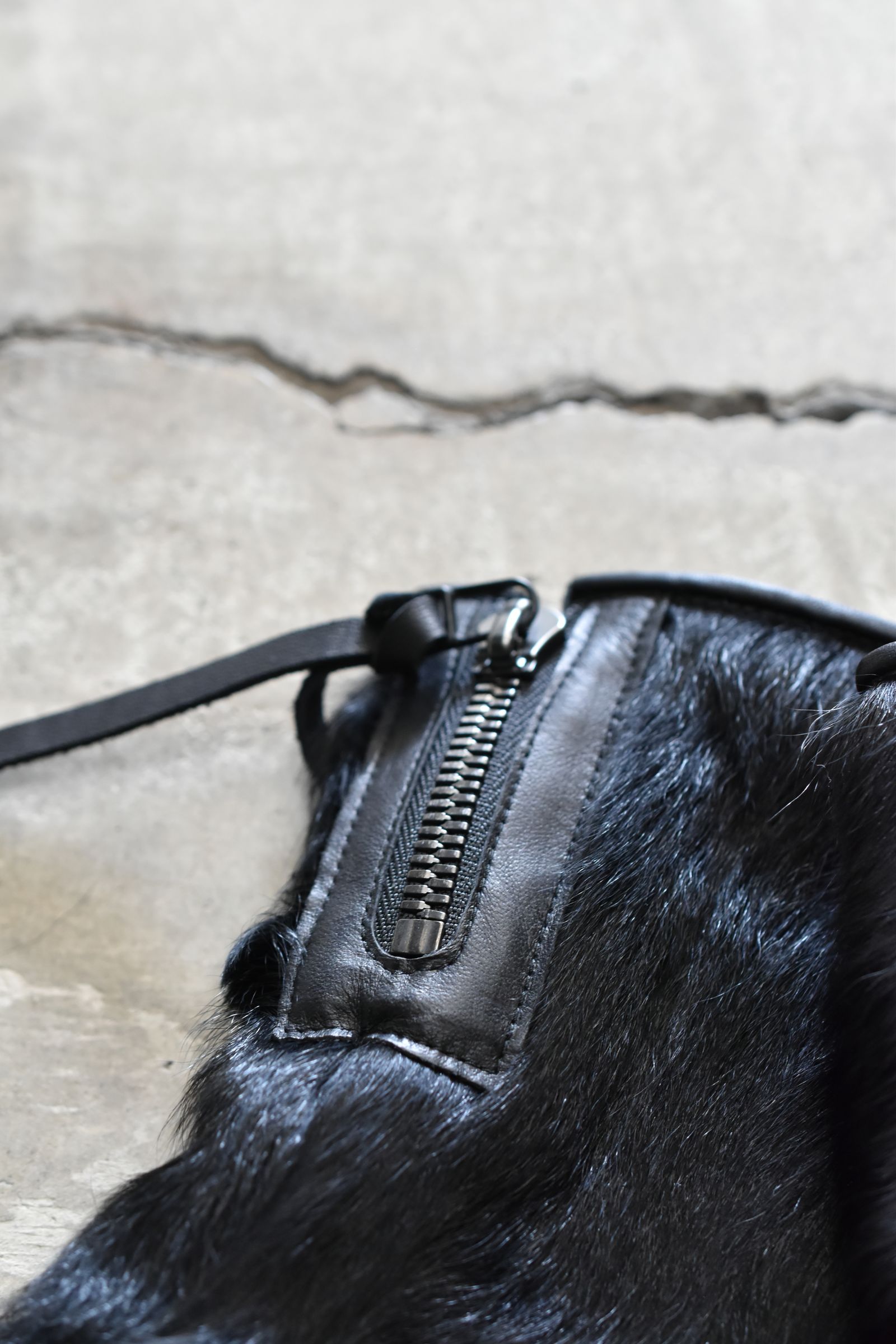 Goatfur and Horsehide Combination Gloves"Black" / ゴートファー×ホースレザーコンビネーショングローブ"ブラック"