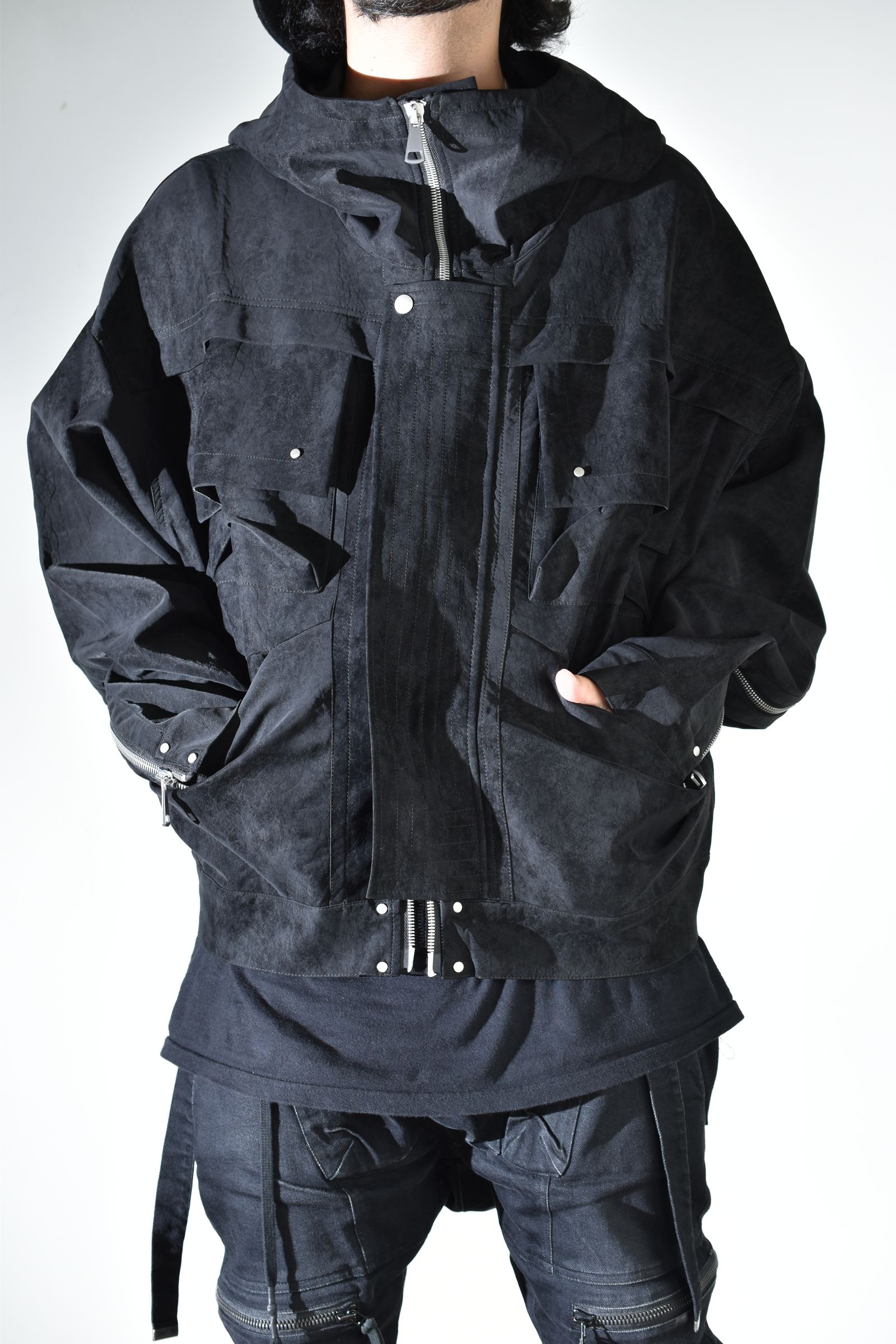 Vegan Suede Leather Hoodie Blouson"Black" / ヴィーガンスウェードレザーフーディブルゾン "ブラック"