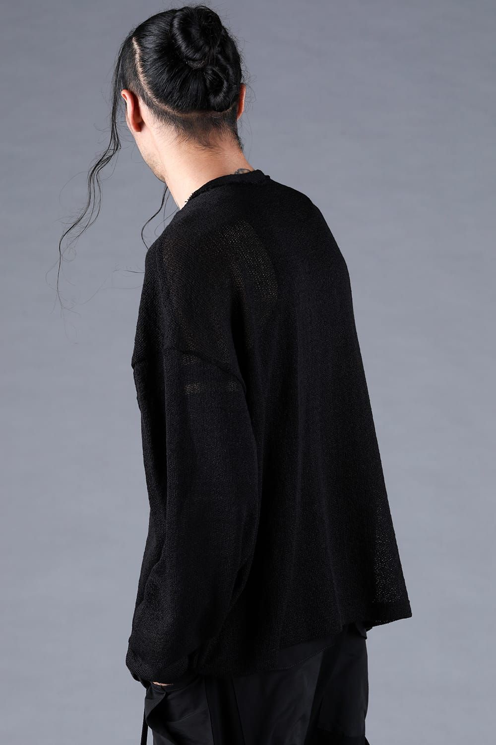 Cotton Low Gauge Knit Cardigan Layered Pullover"Black" / コットンローゲージニットカーディガンレイヤードプルオーバー"ブラック"