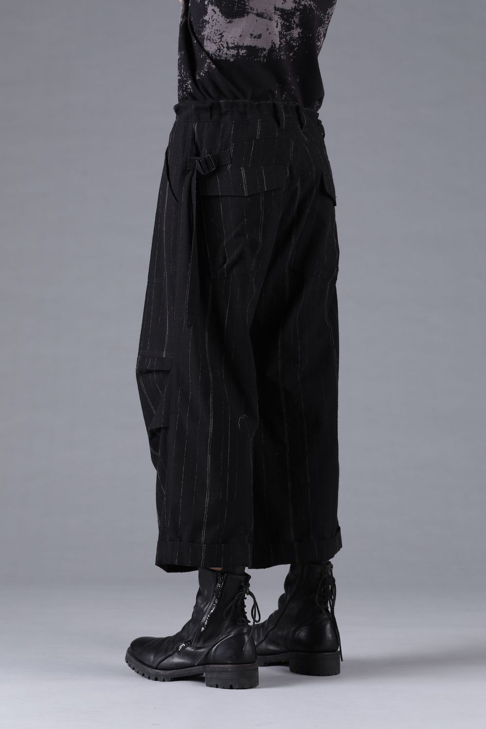 Faded Random Stripe Wide Cropped Pants"Black" / フェードランダムストライプワイドクロップドパンツ"ブラック"