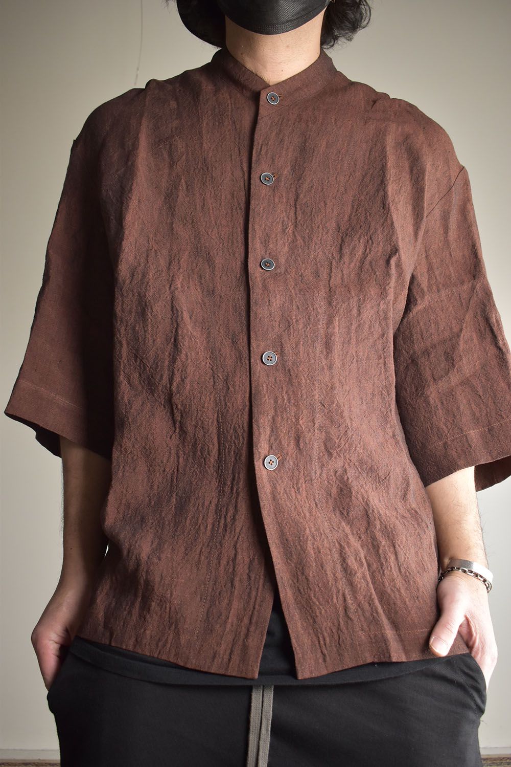 Elbow Length Band Collar Shirts"Cherry wood" / エルボーレングスバンドカラーシャツ"チェリーウッド"