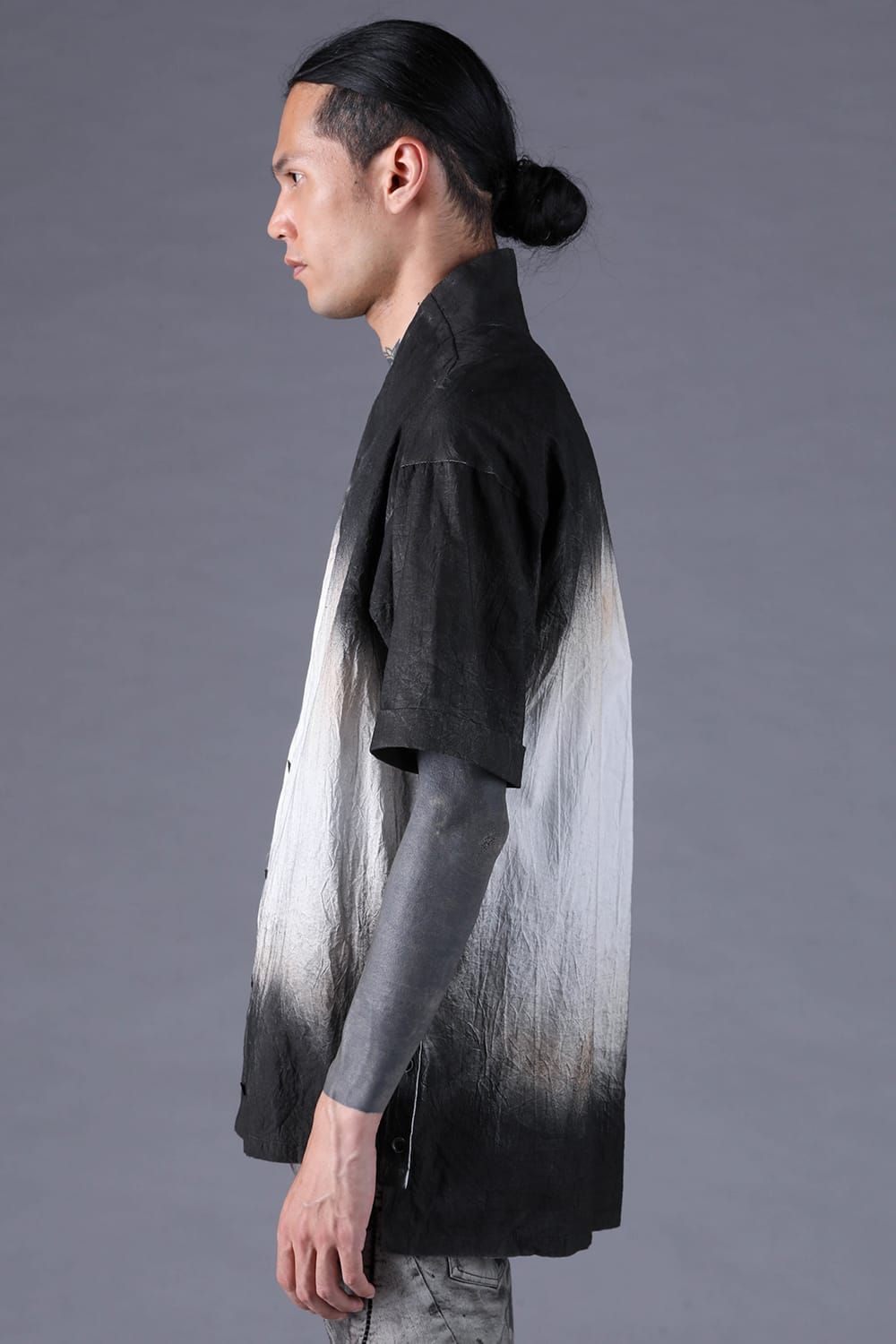 《2027SS先行予約分》Washer Loan Gradation Shawl-Collar S/S Shirt"Black" / ワッシャーローングラデーションショールカラーショートスリーブシャツ"ブラック"