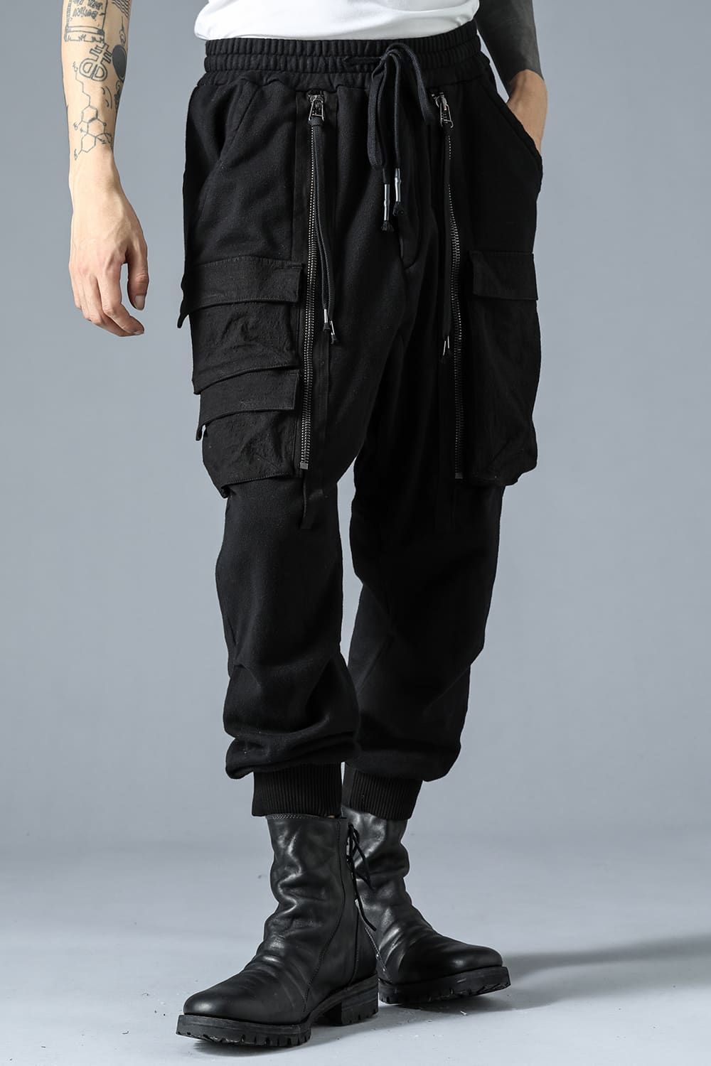 Non-ply Yarn Lined Drop Crotch Cargo Wide Jogger  Pants