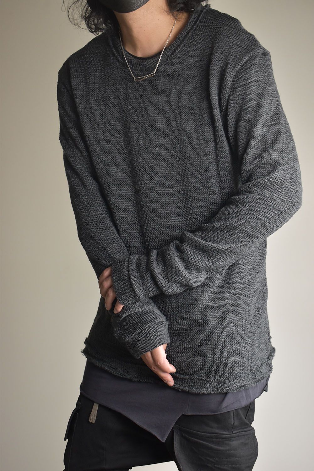 Low-Gauge knit × Cotton Jersey Layered Tee "Charcoal" / ローゲージニット×コットンジャージレイヤードTシャツ"チャコール"