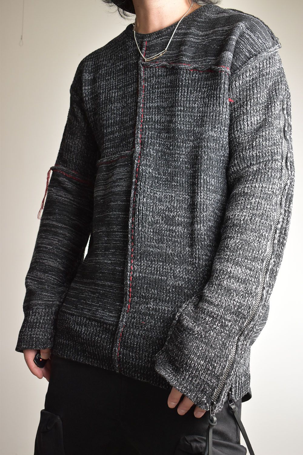 Wool Knit Zip Pullover "Charcoal" / ウールニットジッププルオーバー"チャコール"