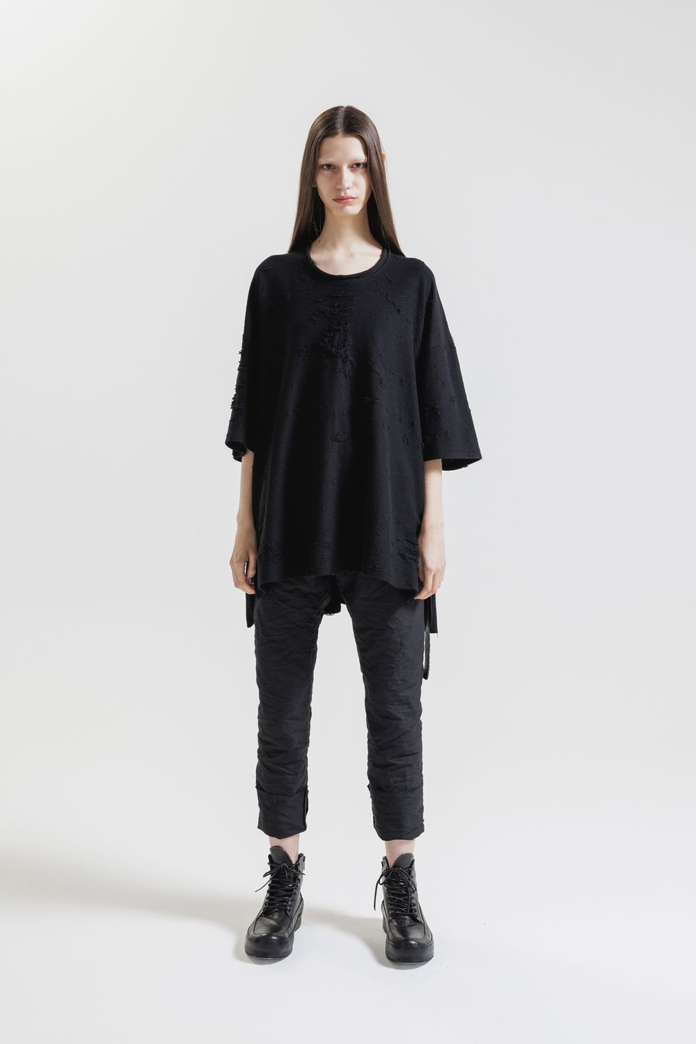 Cotton Damege Jaquard Over Sized Short Sleeve Tee"Black"/コットンダメージジャガードオーバーサイズショートスリーブTee"ブラック"